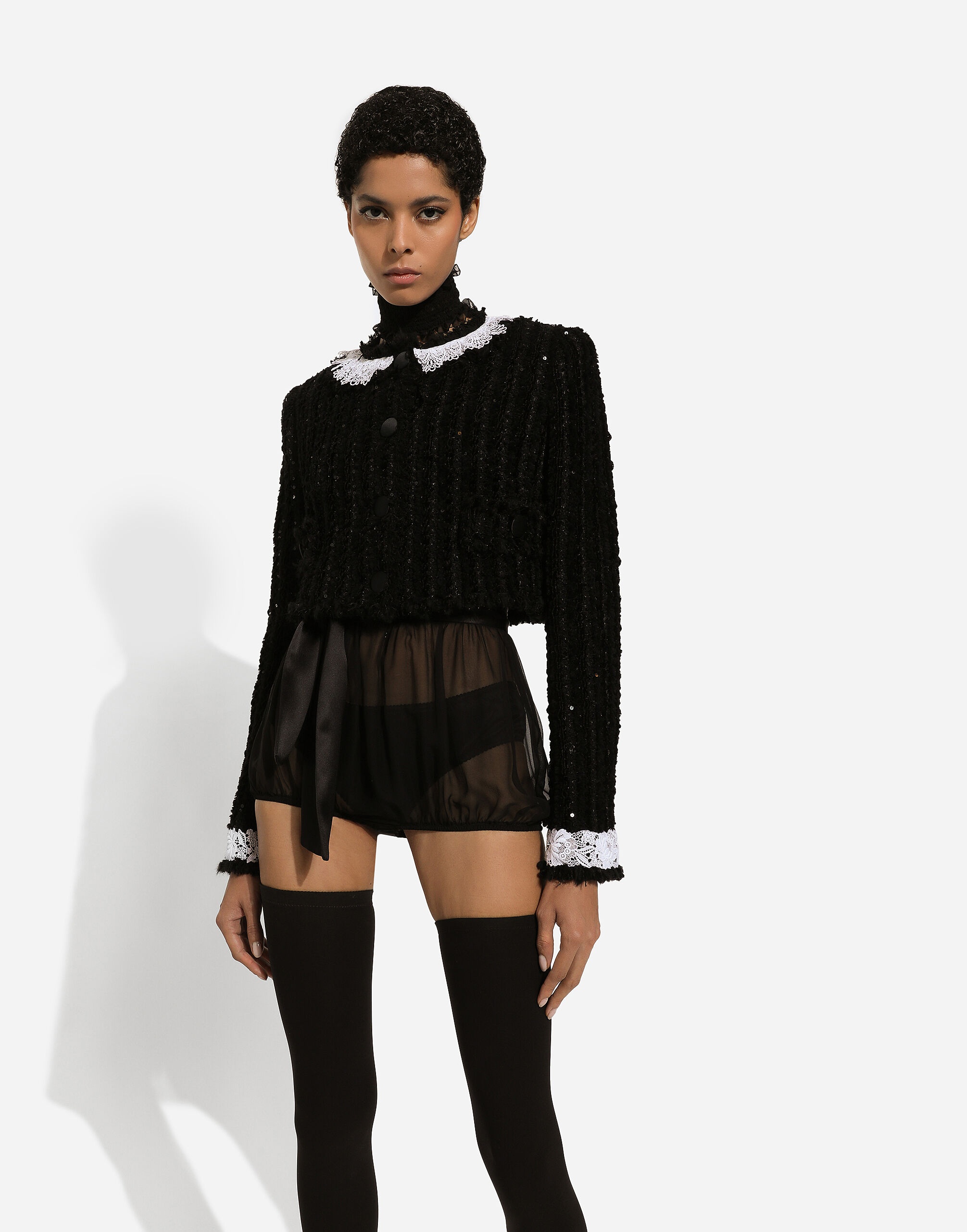 Short tweed jacket with micro-sequin embellishment - 6