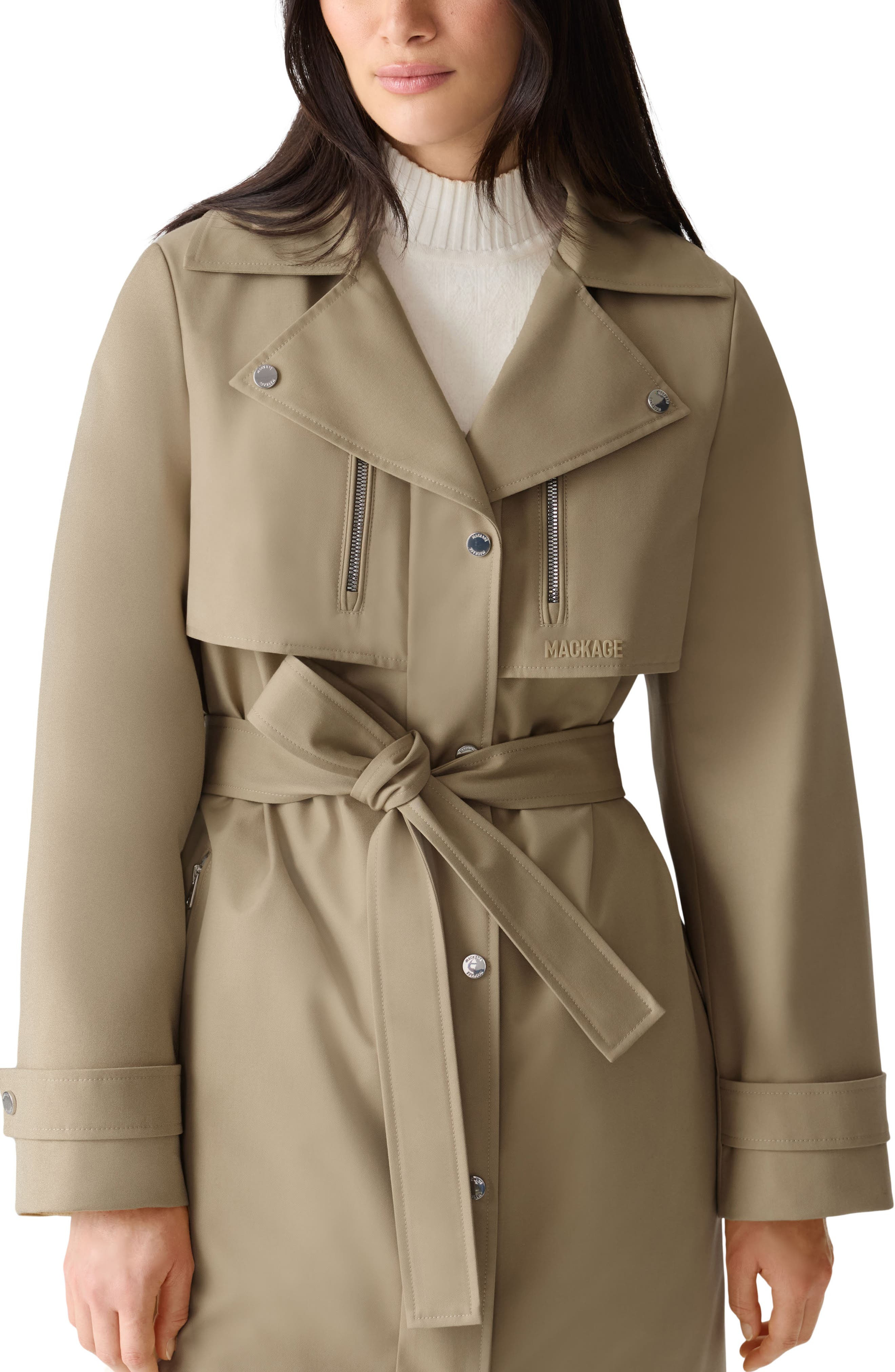 Mackage Siobhan Down Trench Coat with Removable Bib in Light Camel at Nordstrom - 4