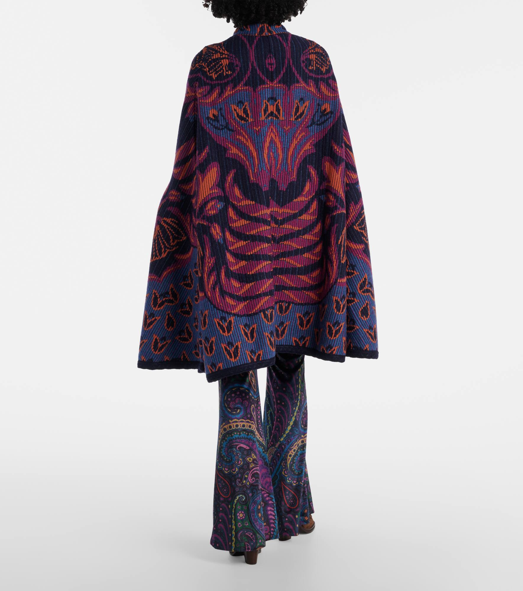 Jacquard wool and cotton-blend cape - 3