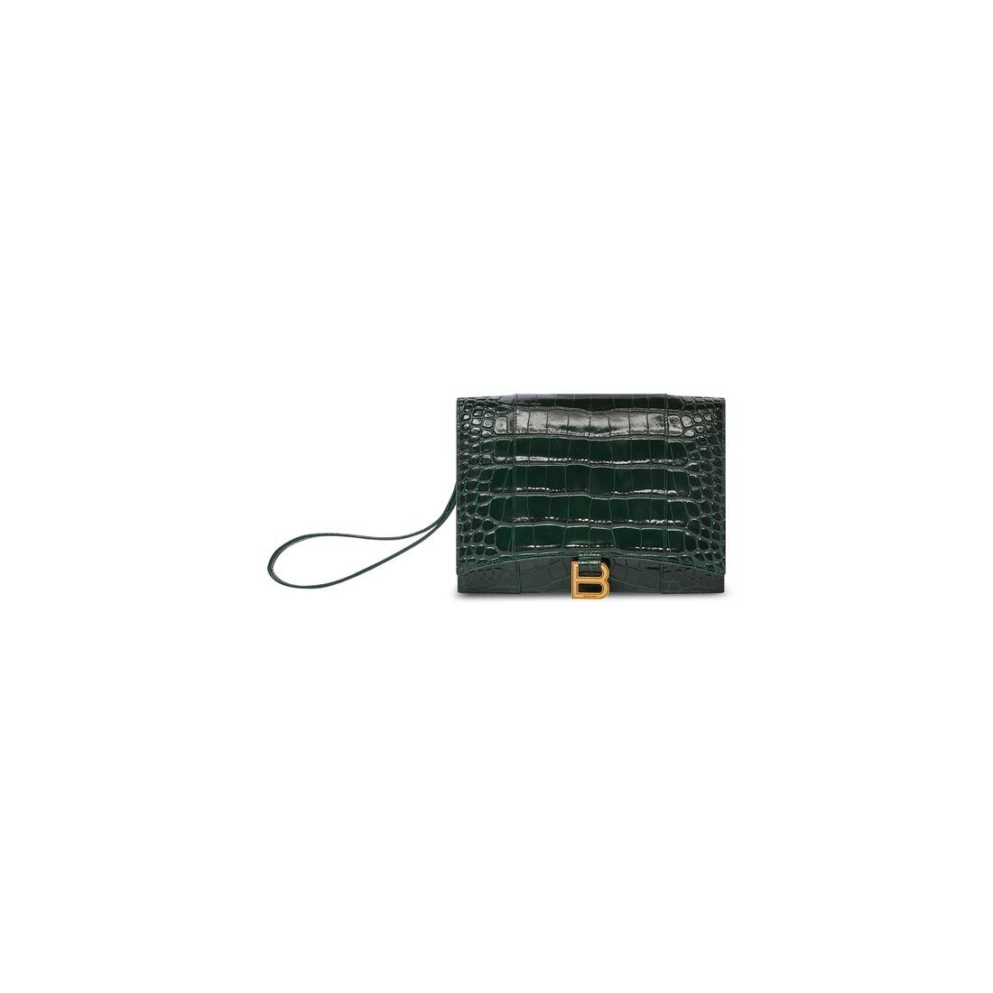Women's Hourglass Gusset Pouch Crocodile Embossed  in Forest Green - 1