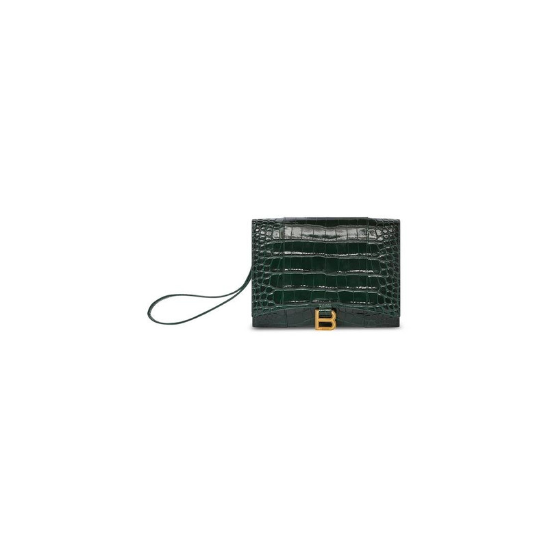 Women's Hourglass Gusset Pouch Crocodile Embossed  in Forest Green 1