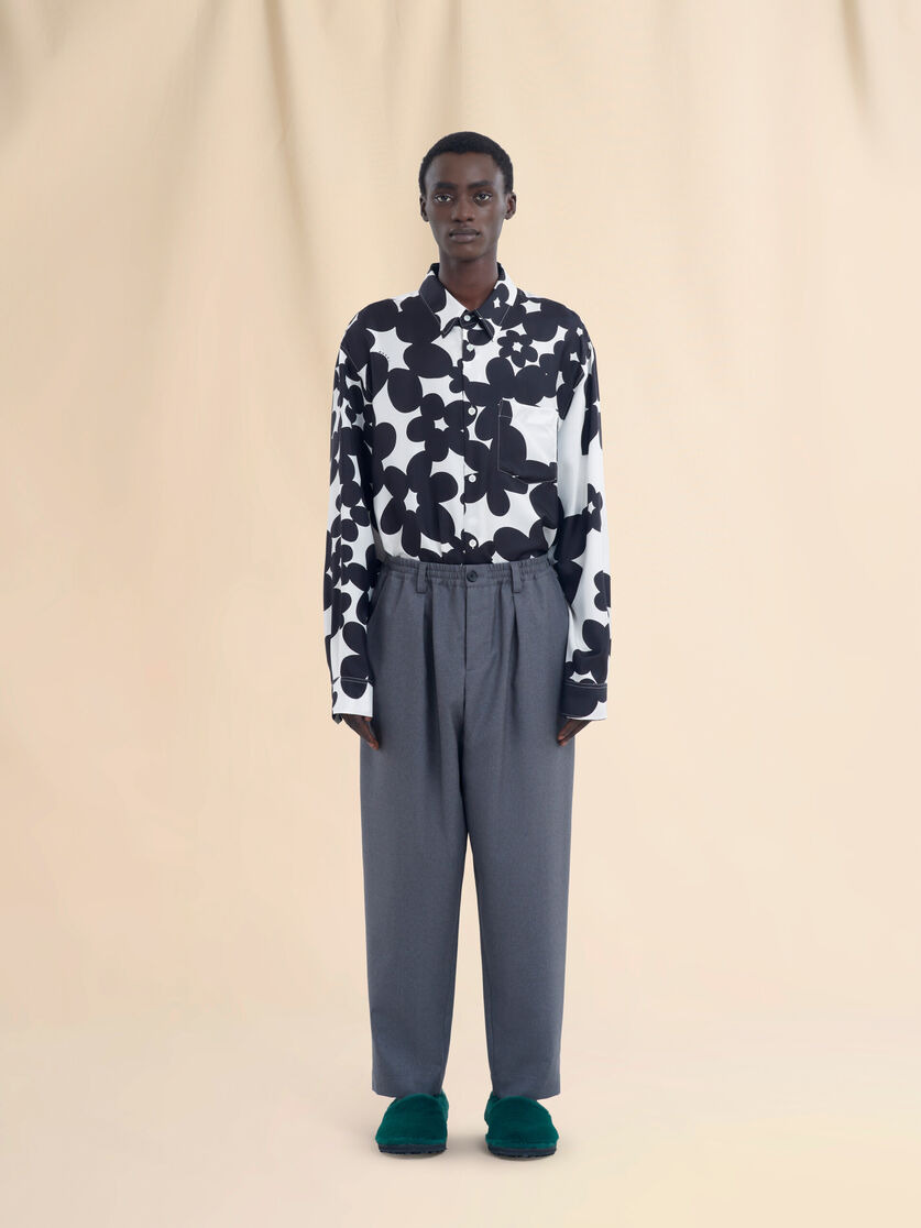 GREY TROPICAL WOOL TROUSERS WITH DRAWSTRING WAIST - 2