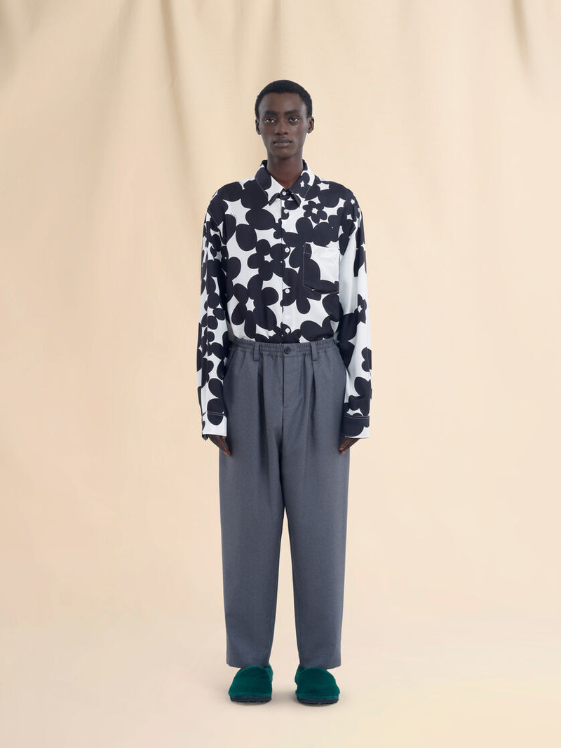Marni GREY TROPICAL WOOL TROUSERS WITH DRAWSTRING WAIST outlook