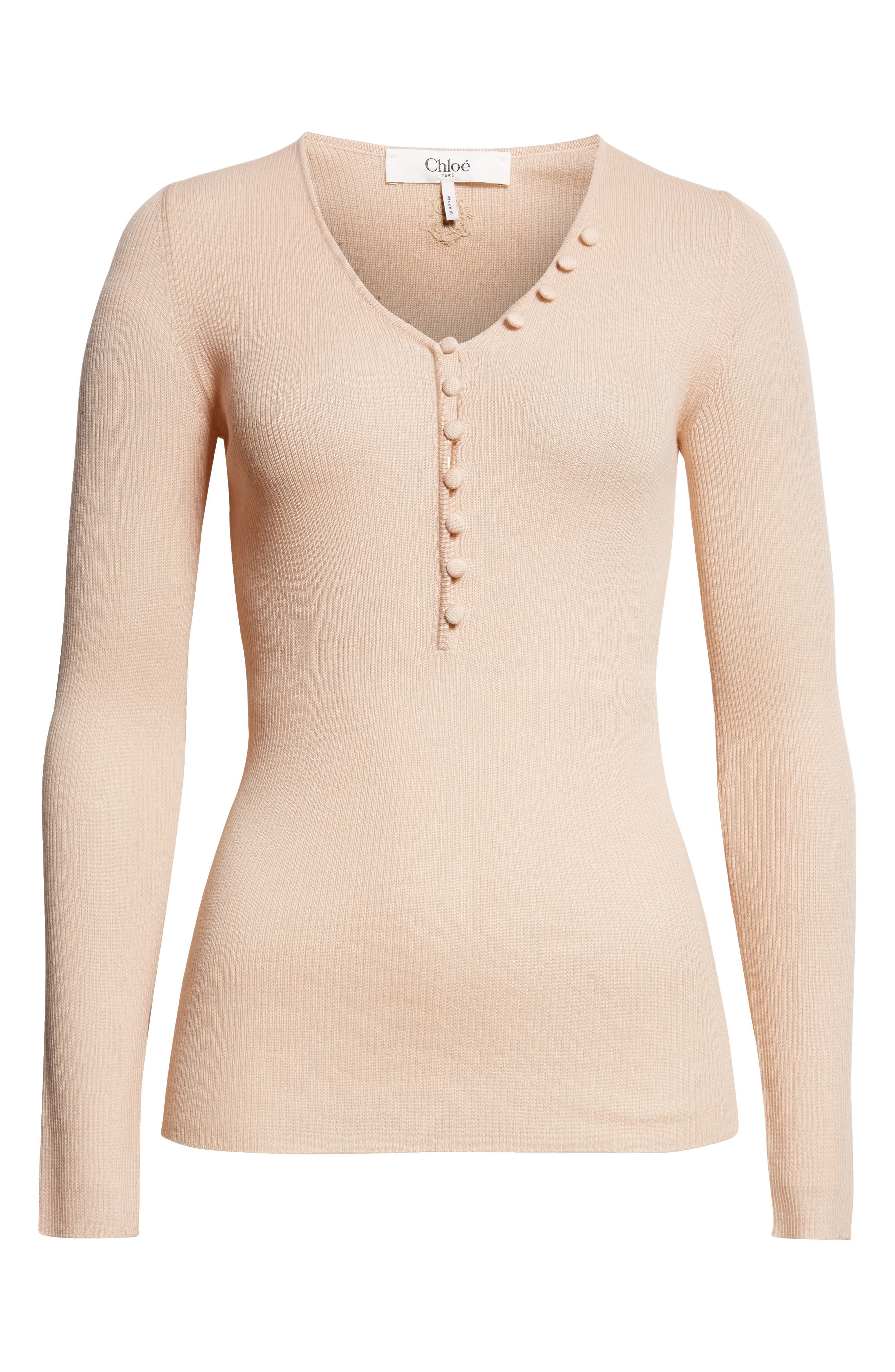 Chloé Fitted Wool Rib Henley Sweater in 6I6 Honey Pink at Nordstrom - 6