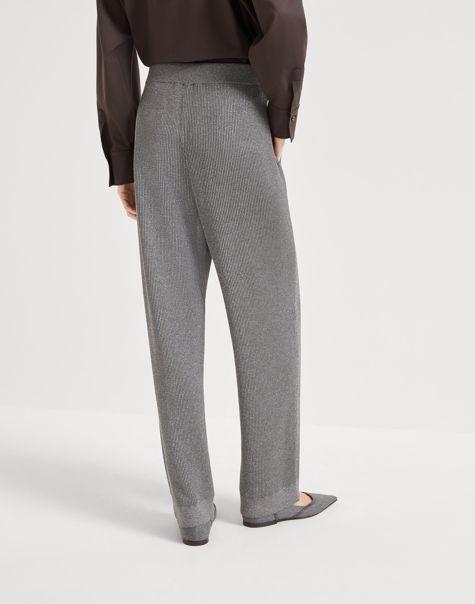 Sparkling cotton vanisé English rib knit trousers - 2