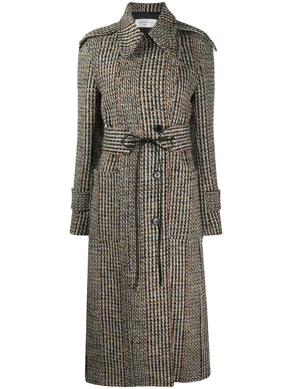 tie-waist tweed tench coat - 1