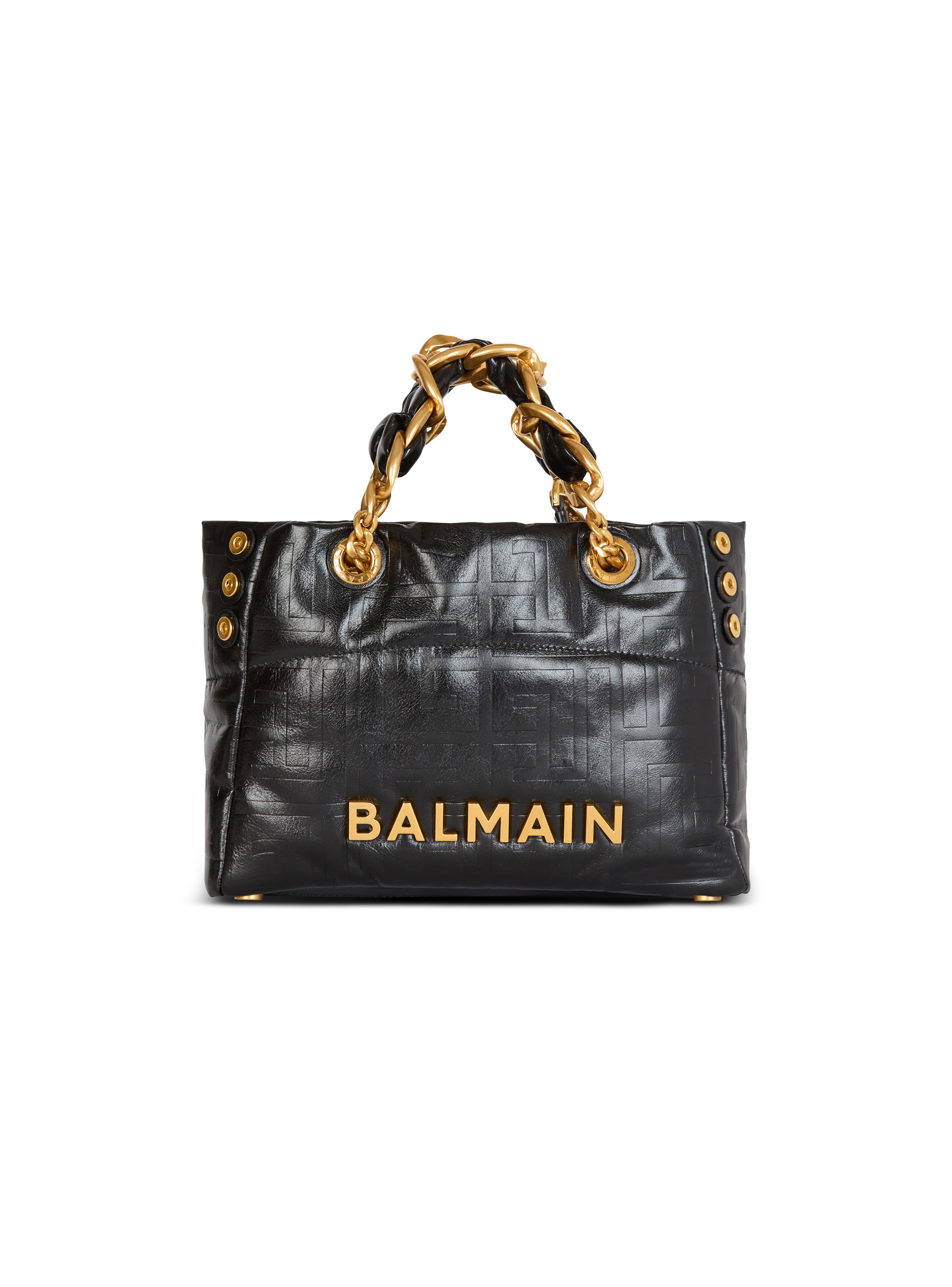 Small 1945 Soft tote bag in embossed crackled calfskin with a PB Labyrinth monogram - 1