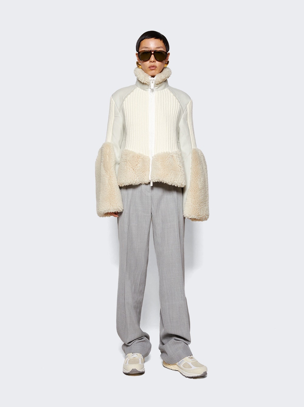 Faux Shearling Knit Jacket Off White - 2