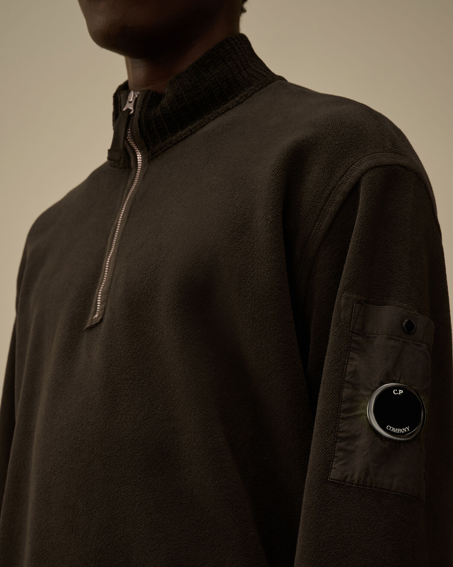 Brushed Emerized Diagonal Fleece Half Zip Lens Sweatshirt - 5