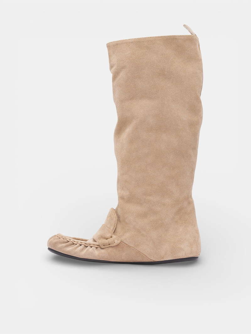 Acne Studios Beige Suede Slouch Saddle Boots outlook