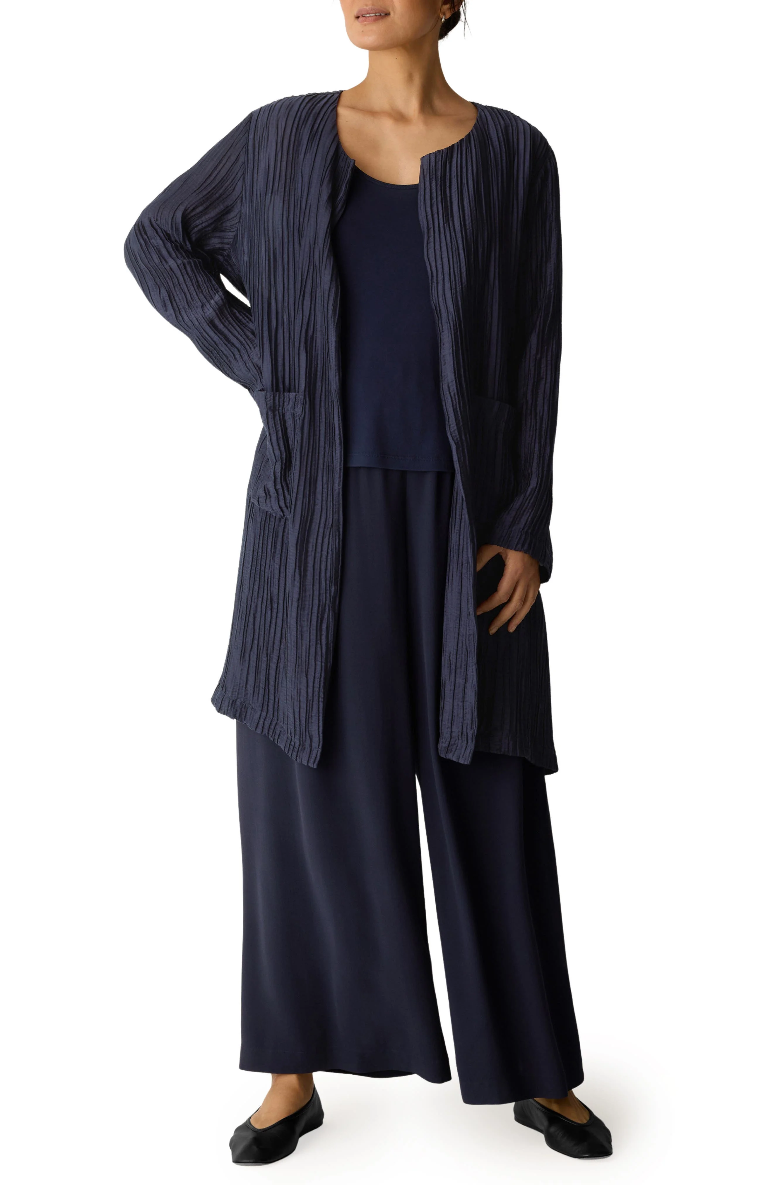 Eileen Fisher Longline Open Front Crinkle Jacket at Nordstrom - 1