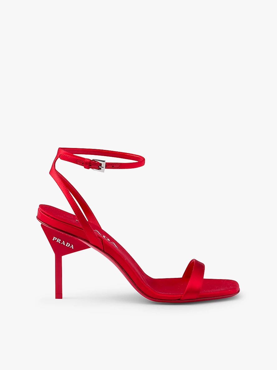 Prada Brand embellished satin heeled sandals selfridges REVERSIBLE