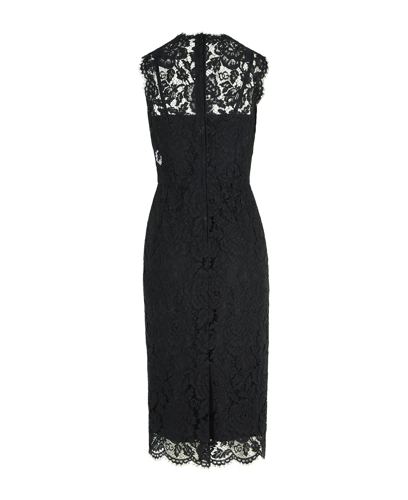 'longuette' Black Stretch Lace Dress - 3