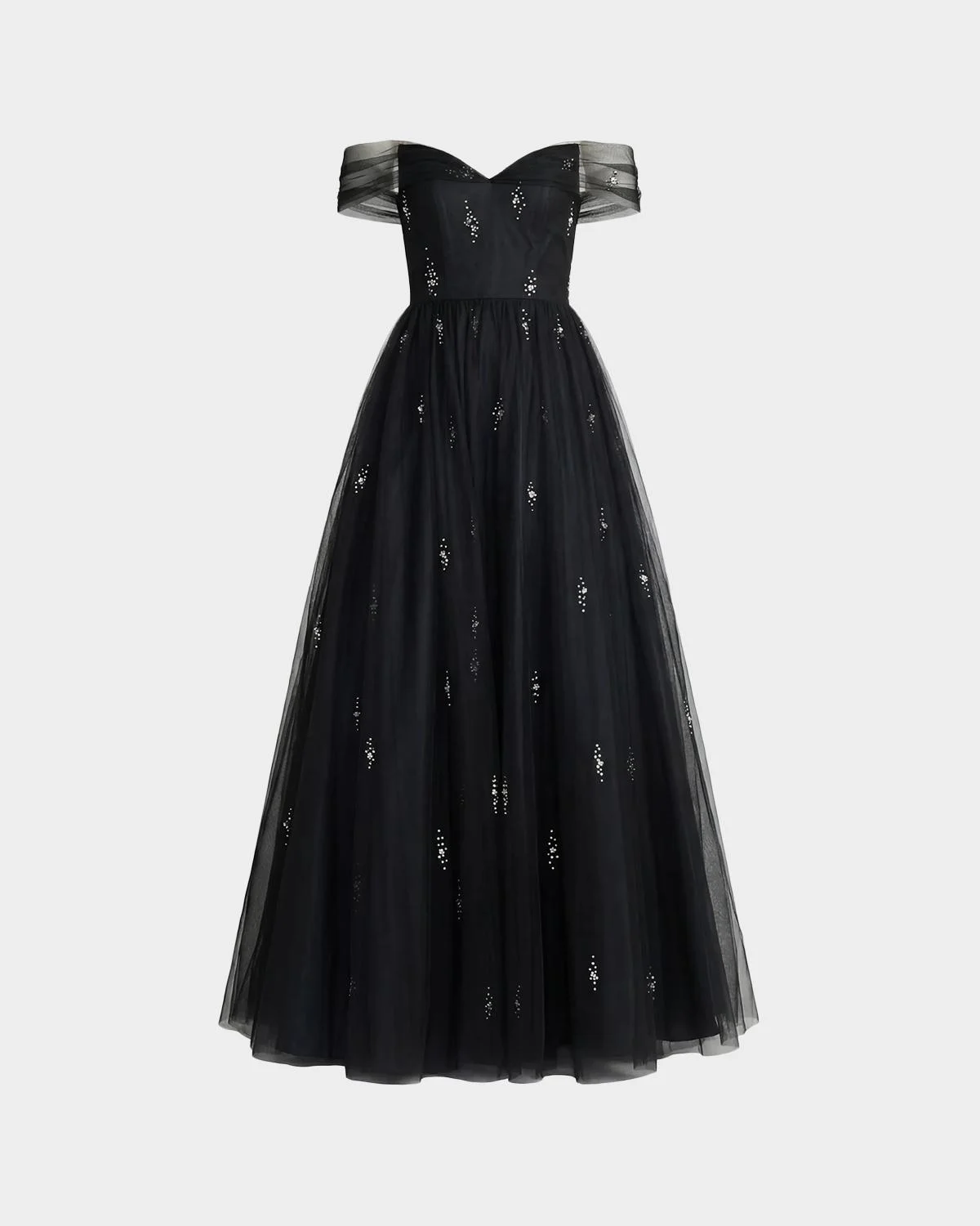 Off-the-Shoulder Pearly Tulle Gown - 1