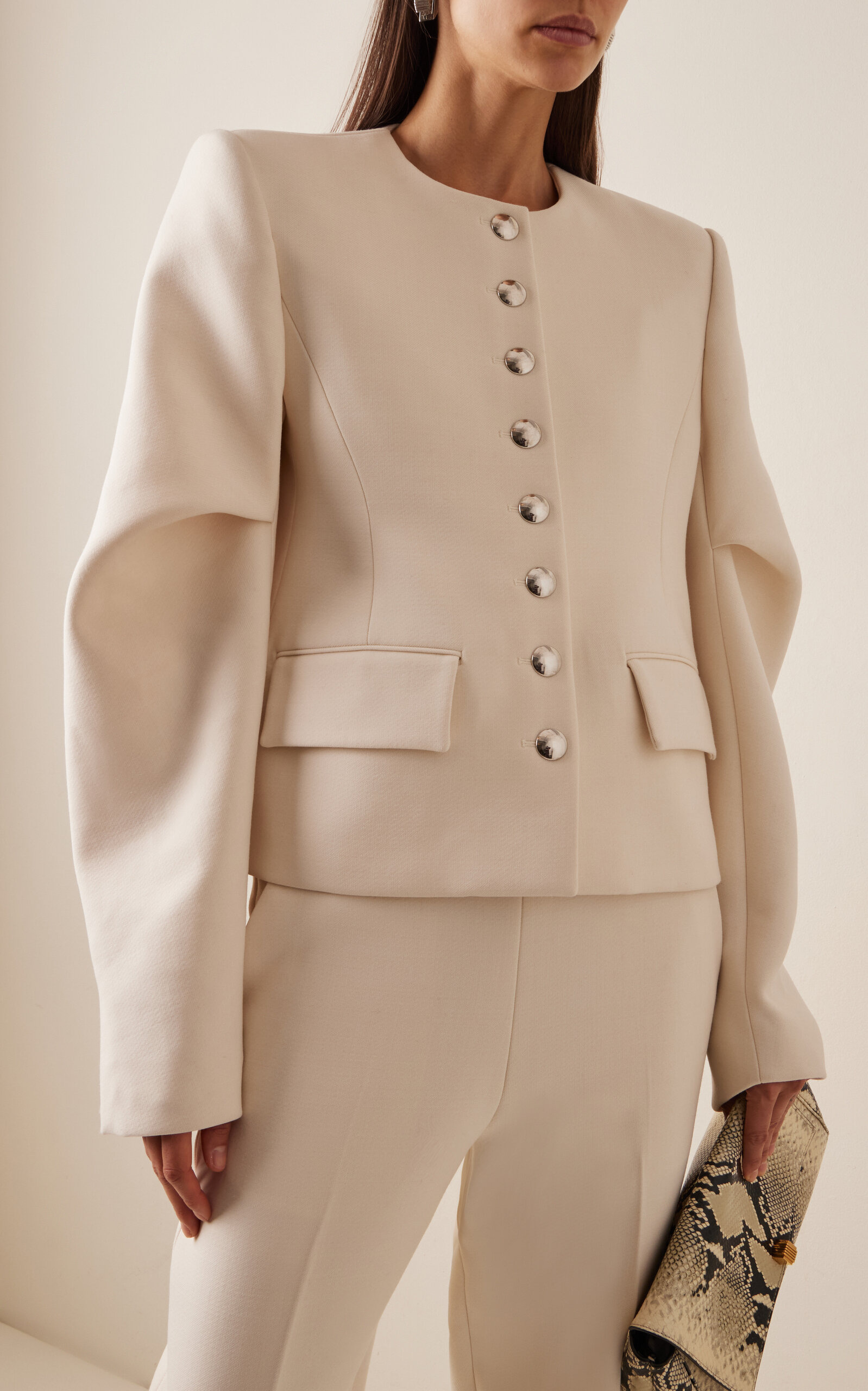 Darlman Buttoned Draped Woven Jacket ivory - 2