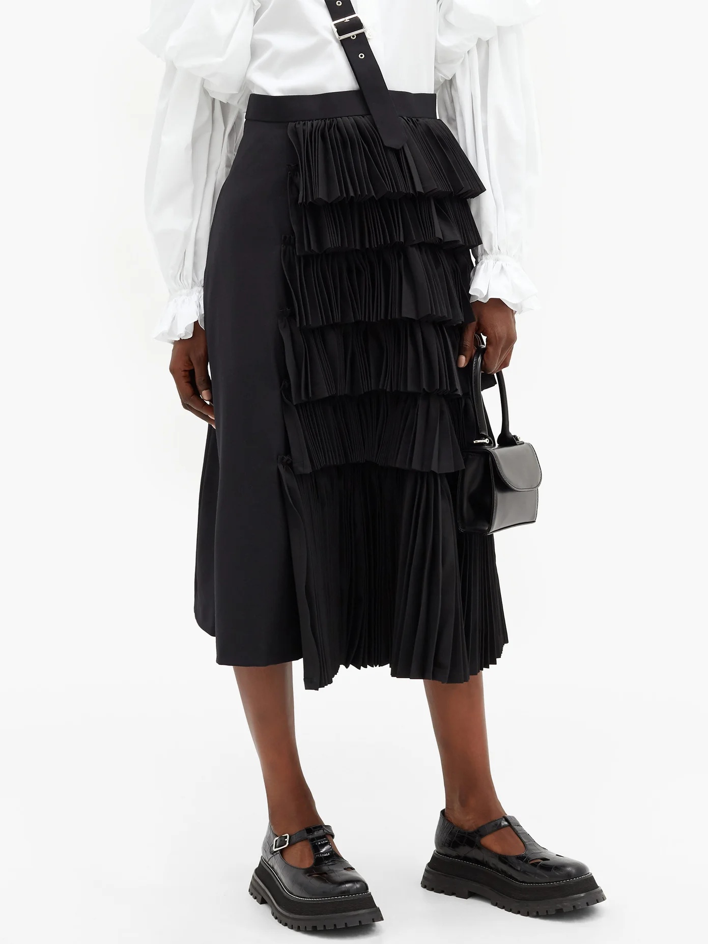 Asymmetric-strap pleated wool skirt - 6