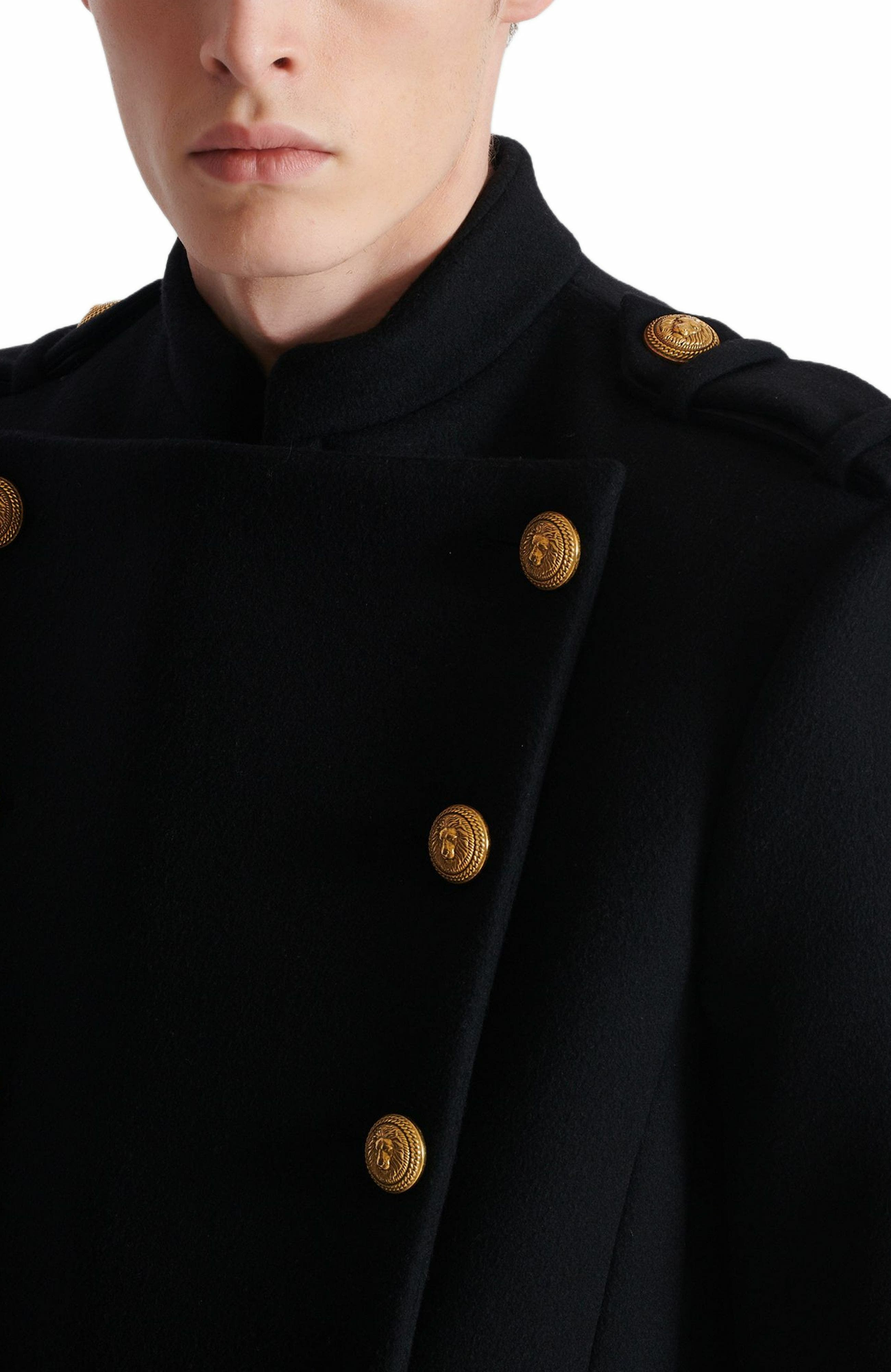 Balmain Wool and cashmere coat with detachable bib front in Black at Nordstrom - 6