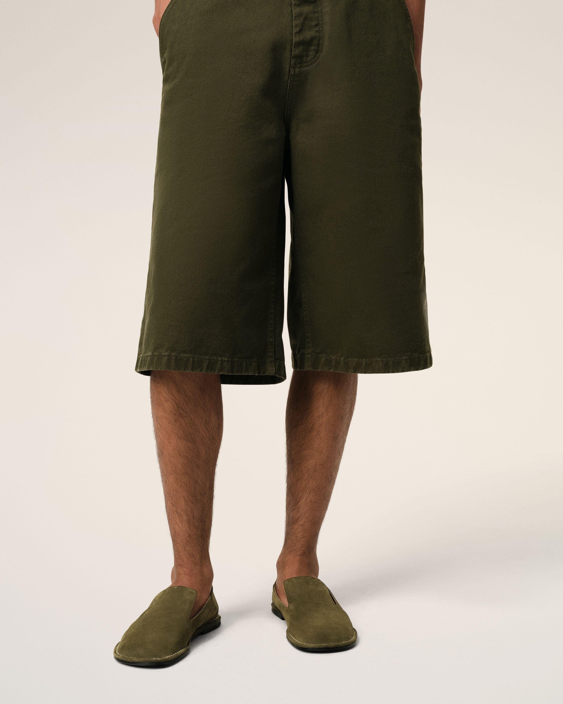 KHAKI LEATHER MIDI SLIPPERS - 2