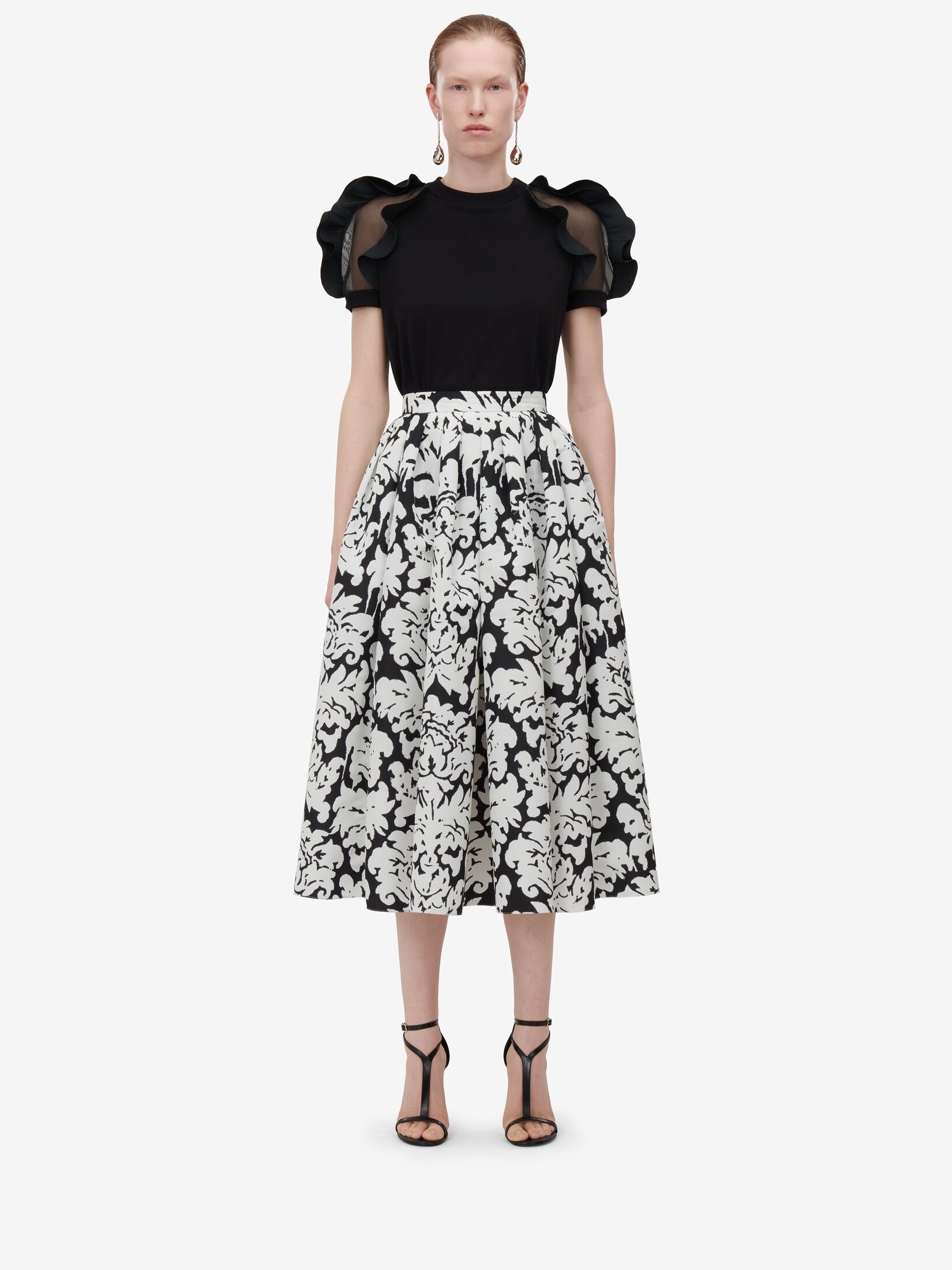 Women's Ruffle Detail T-shirt in Black - 5