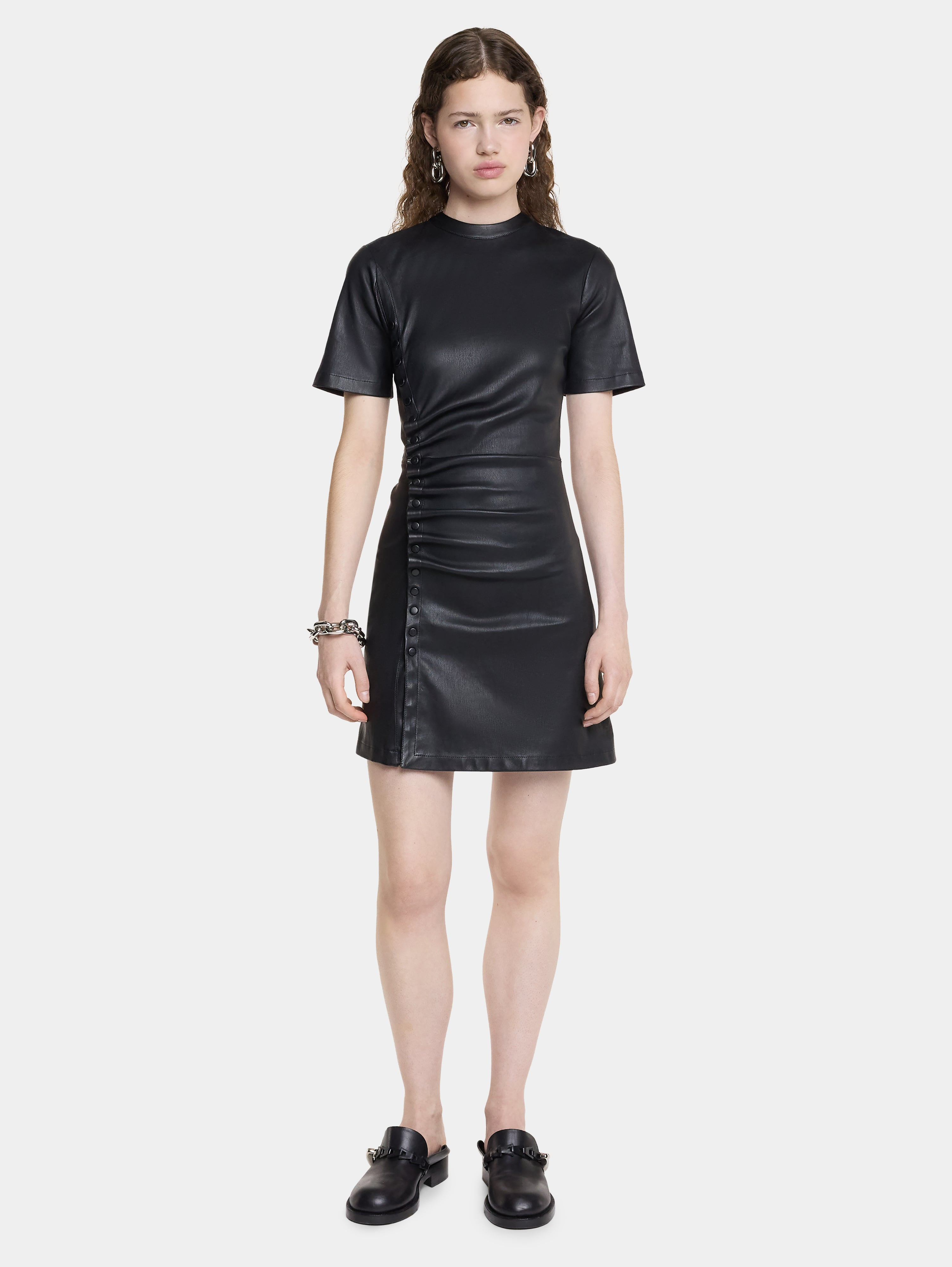 SHORT GATHERED DRESS IN LAMBSKIN - 3