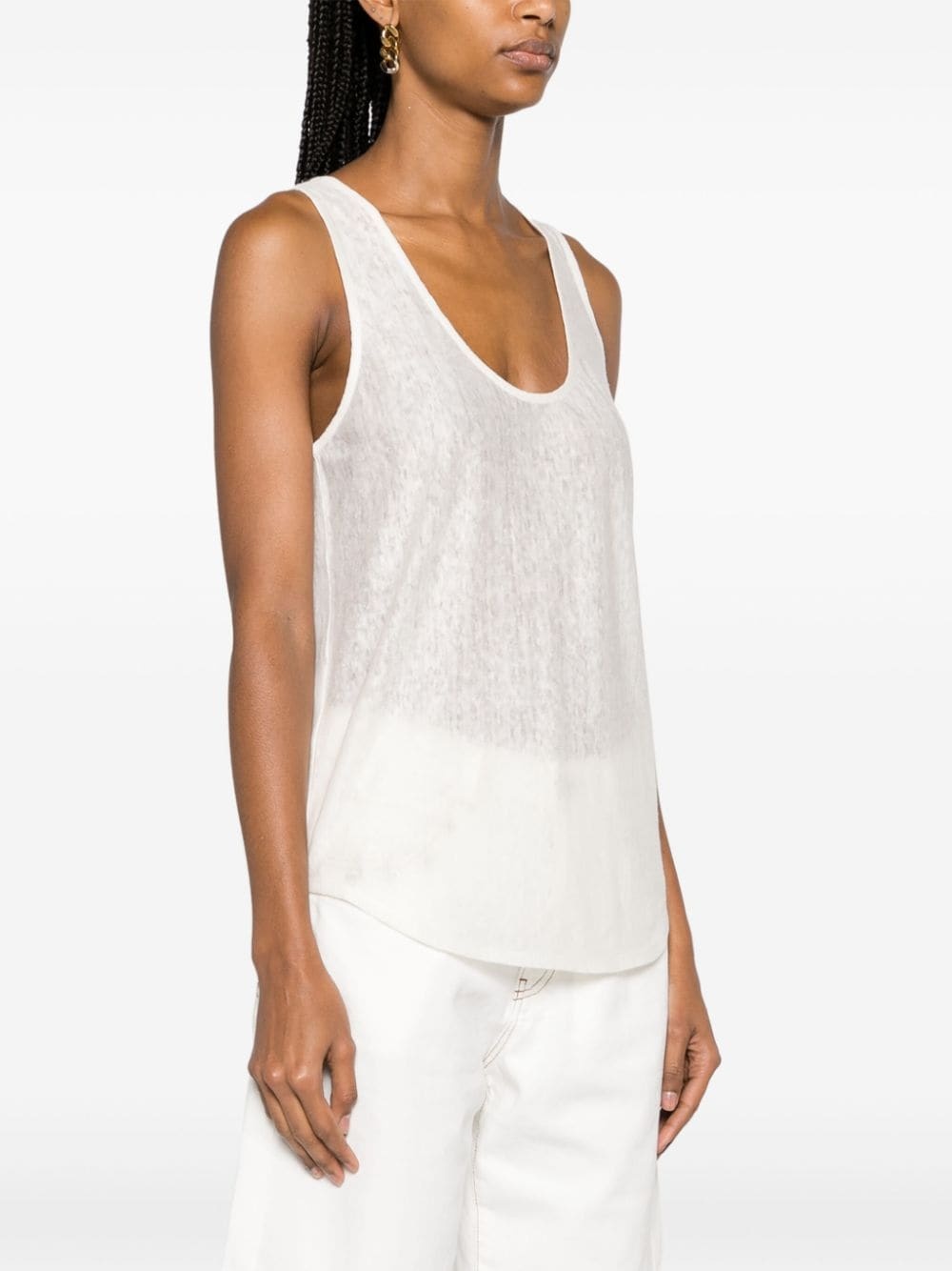 scoop-neck linen tank top - 3