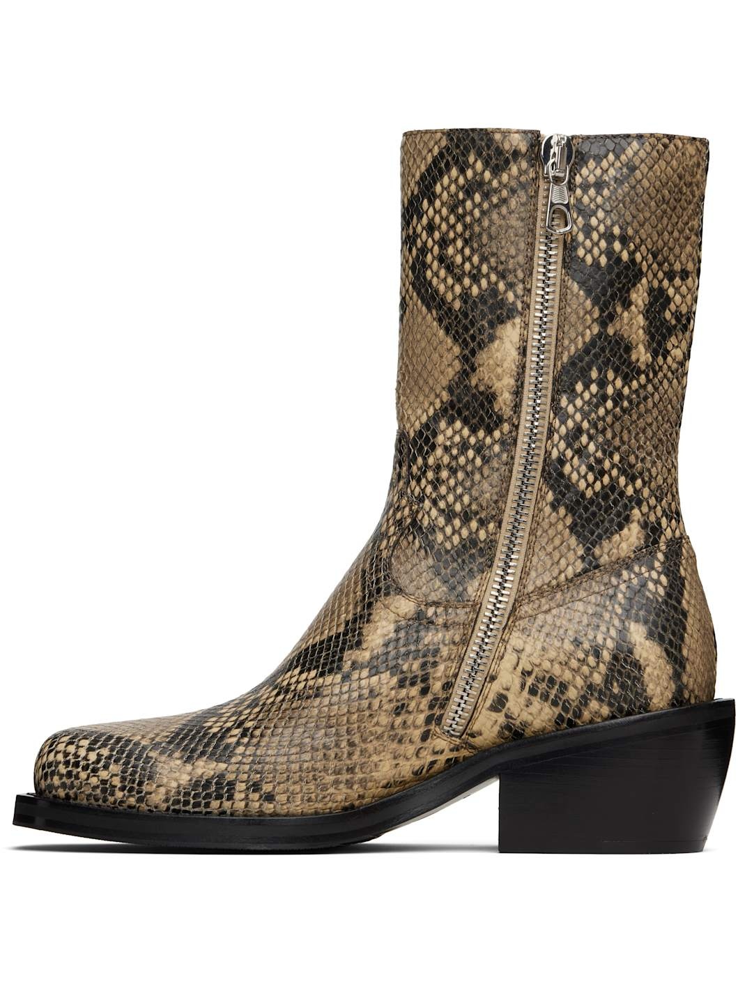 Beige Snake Print Boots - 3