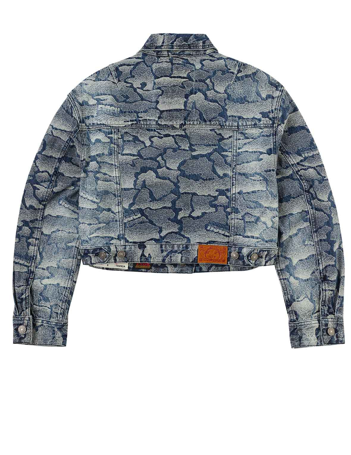 Allover Ishigaki Camouflage Jacquard Fashion Fit Washed Denim Jacket - 2