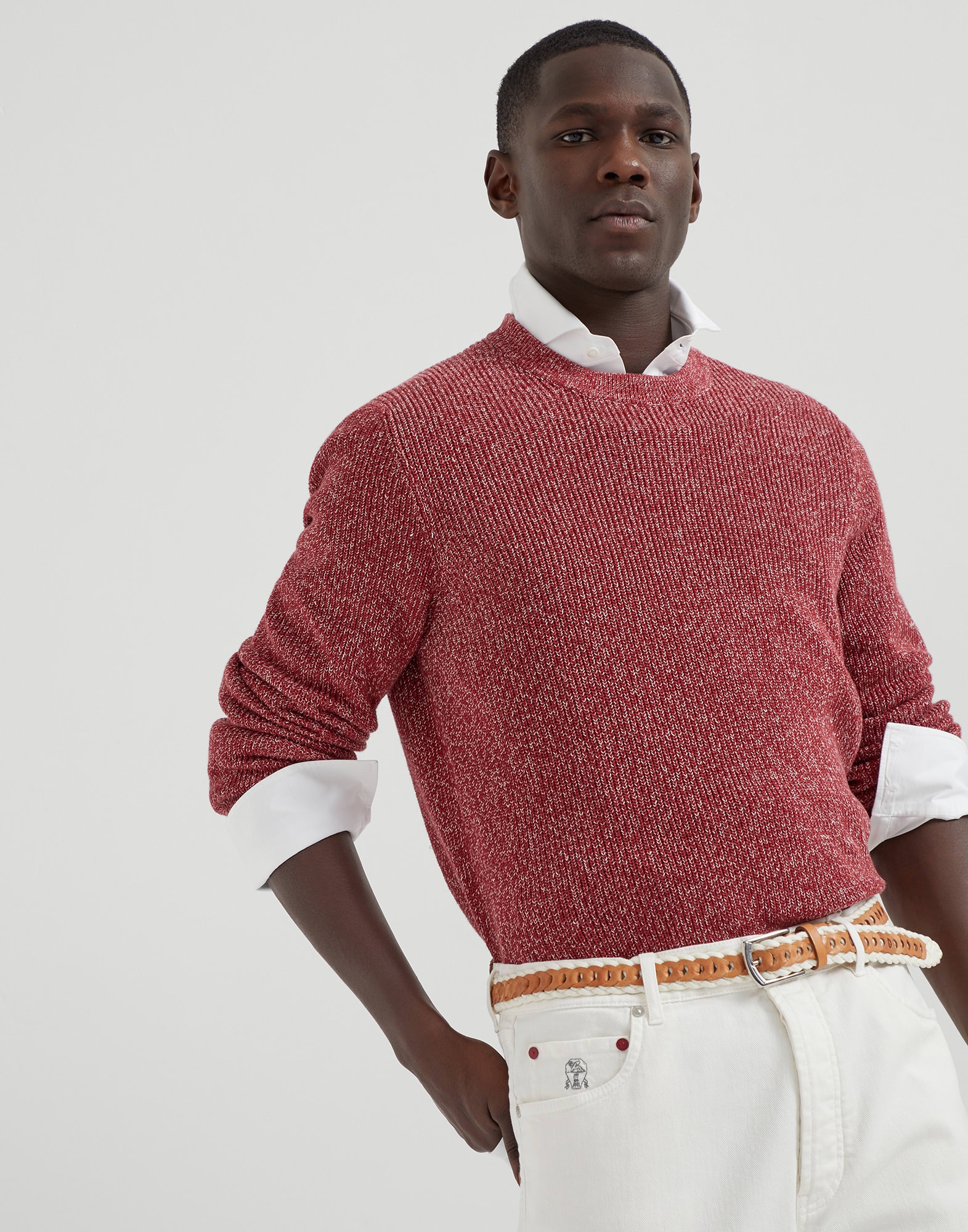 Cotton and linen half English rib chiné sweater - 4