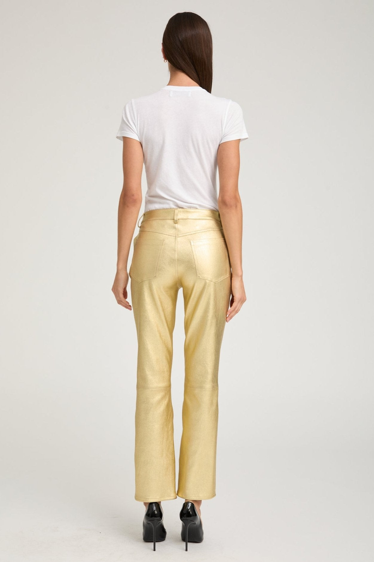 METALLIC GOLD LEATHER 5 POCKET ANKLE SLIM STRAIGHT - 3