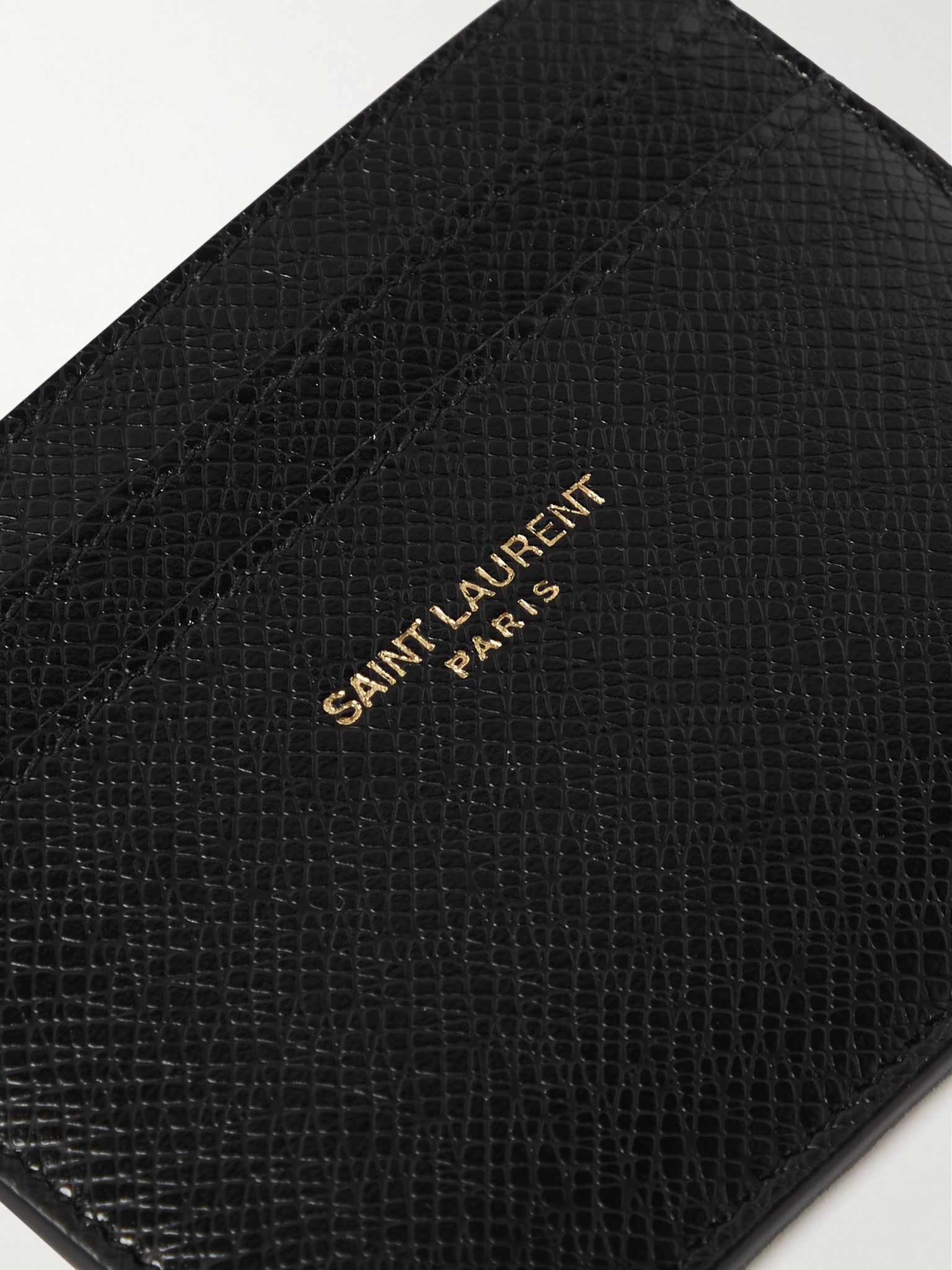 Logo-Print Upcycled Cross-Grain Leather Cardholder Black - 3