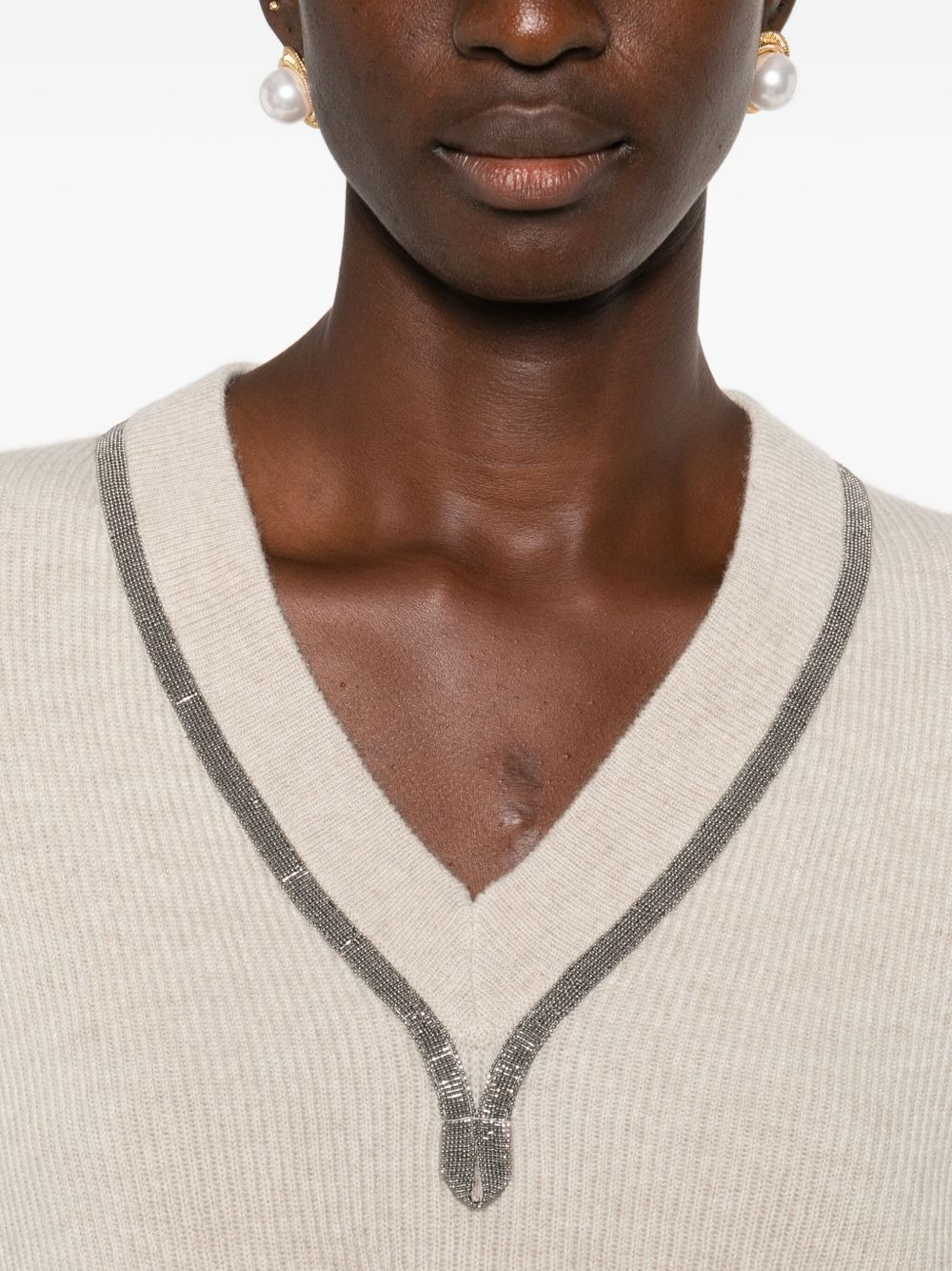crystal-embellishment V-neck sweater - 5