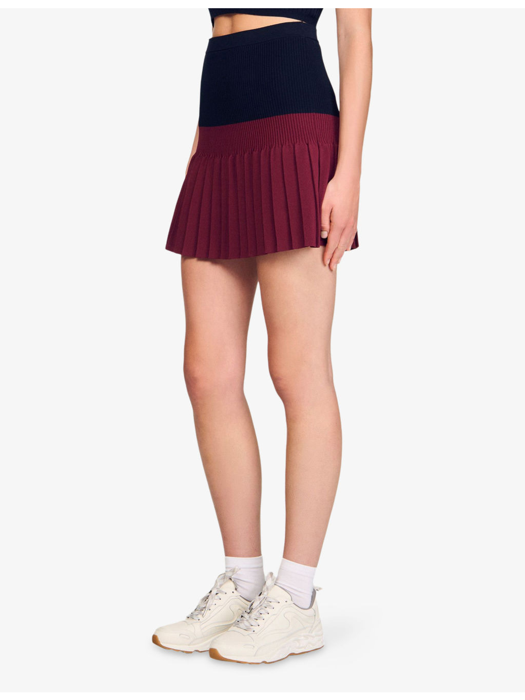 Two-Tone Pleated Knitted Mini Skirt - 3