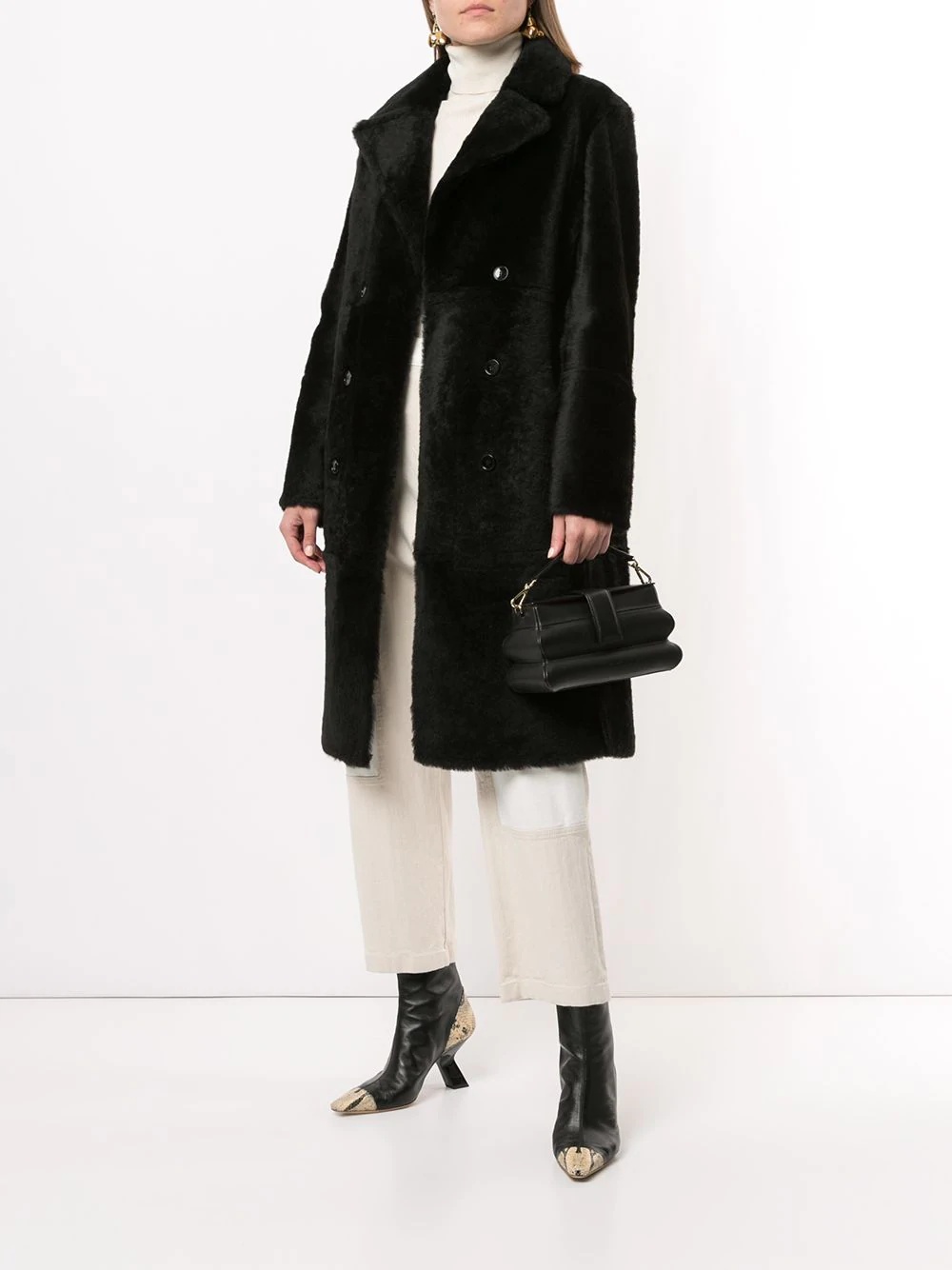 lamb-fur double-breasted coat - 2