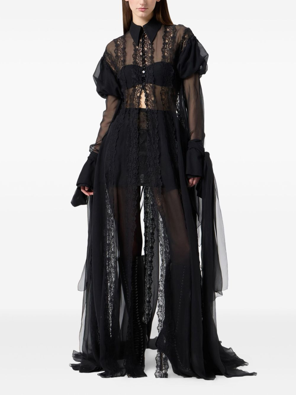 lace-panelled puff-sleeve top - 3