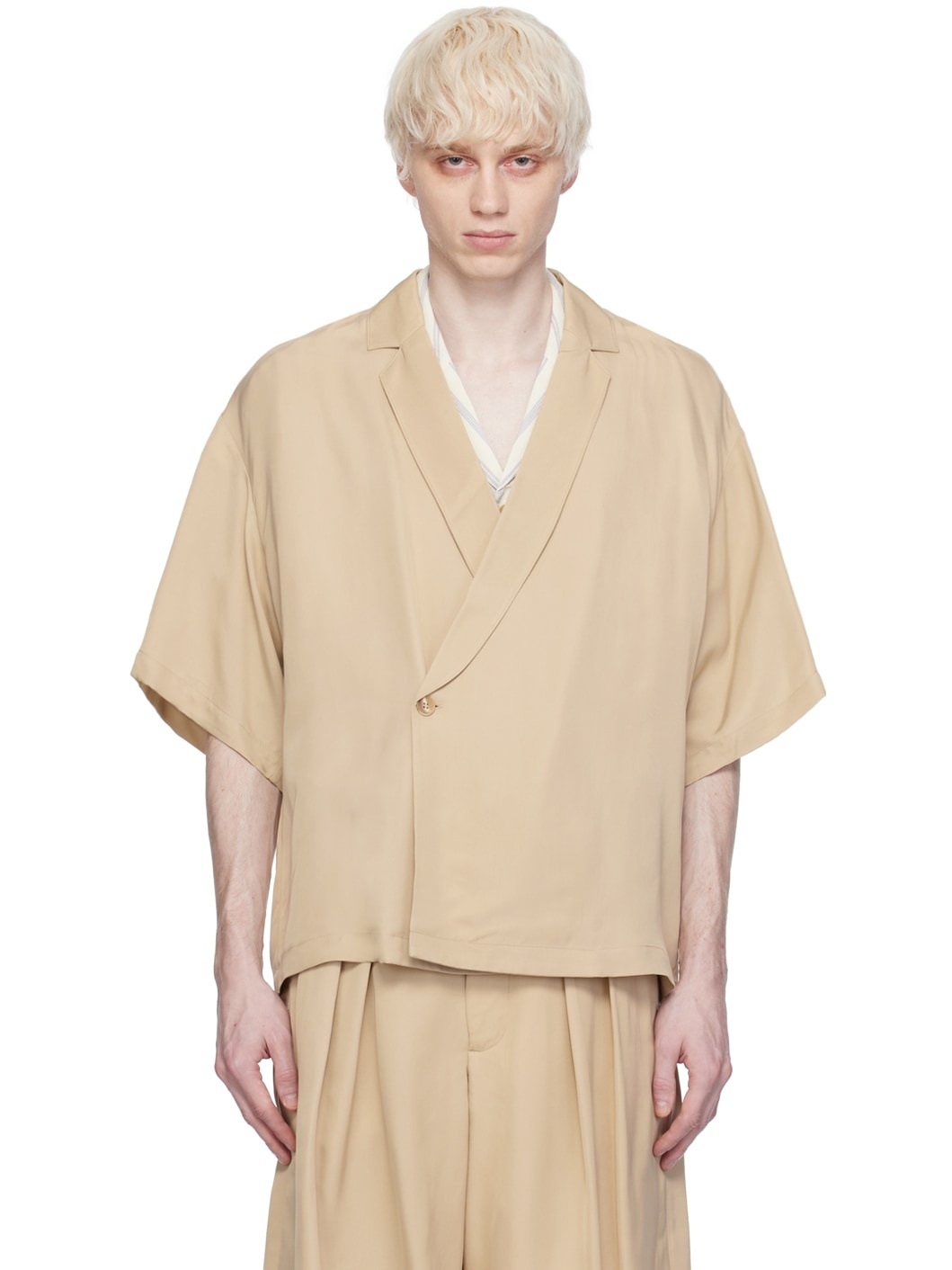 Taupe Notch Collar Wrap Shirt - 1