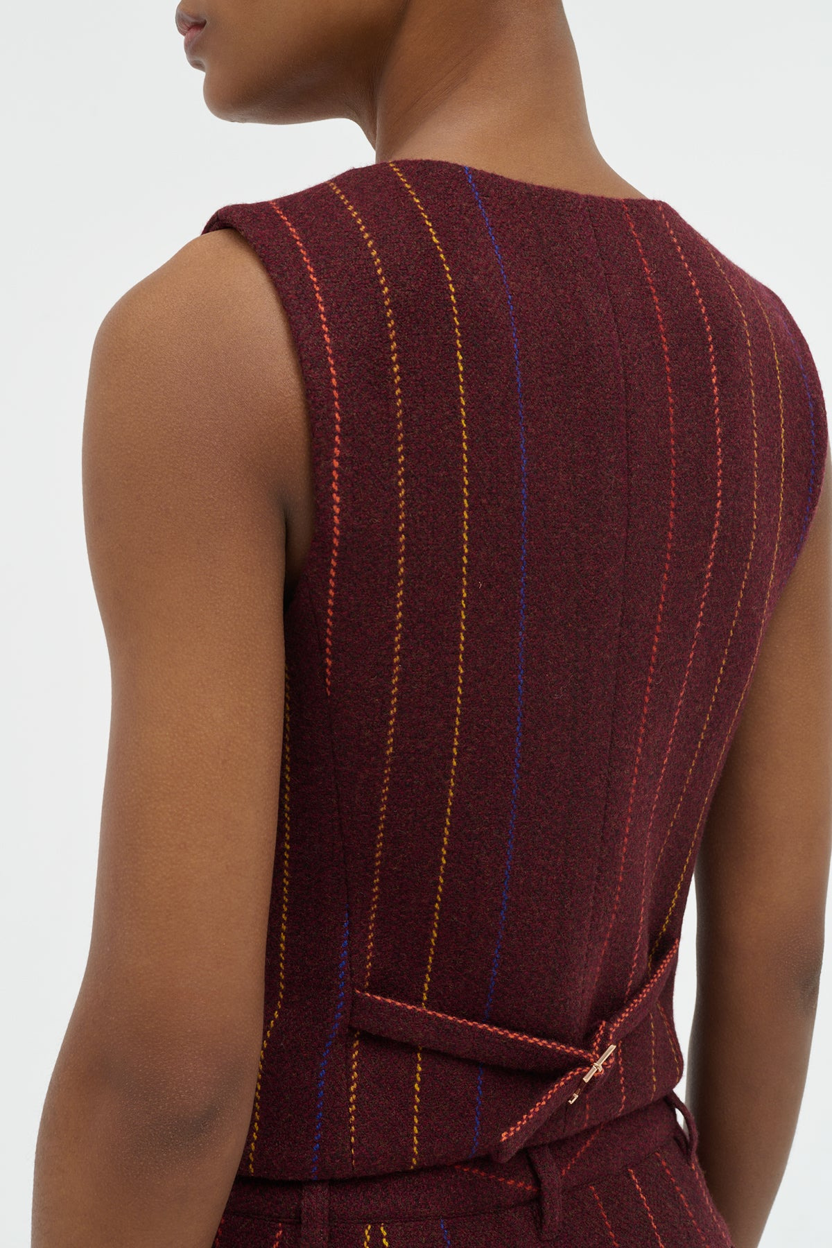 Coleridge Vest in Burnt Sienna Multi Pinstripe Wool Cashmere - 6