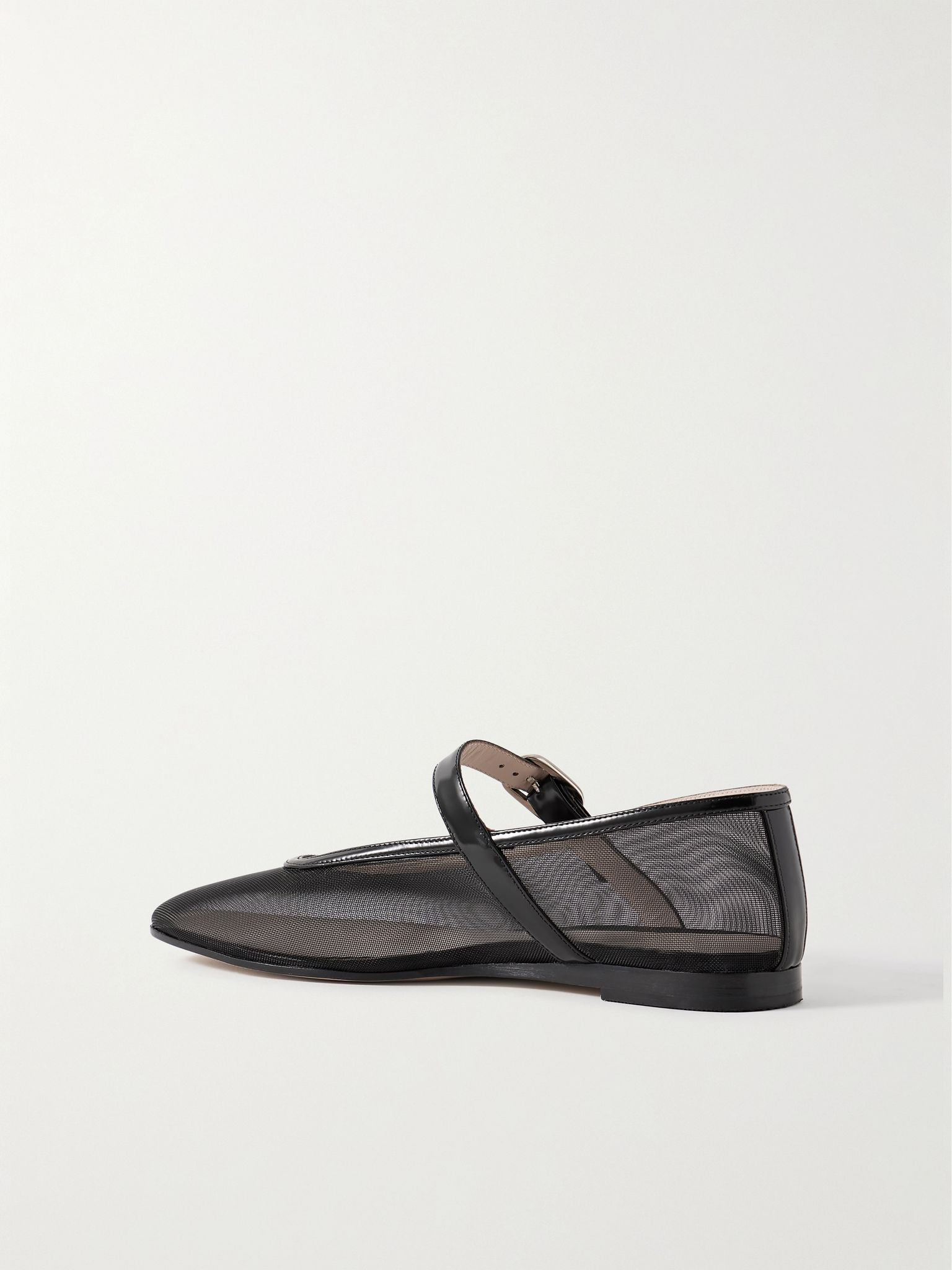 Patent leather-trimmed mesh Mary Jane ballet flats Black - 3