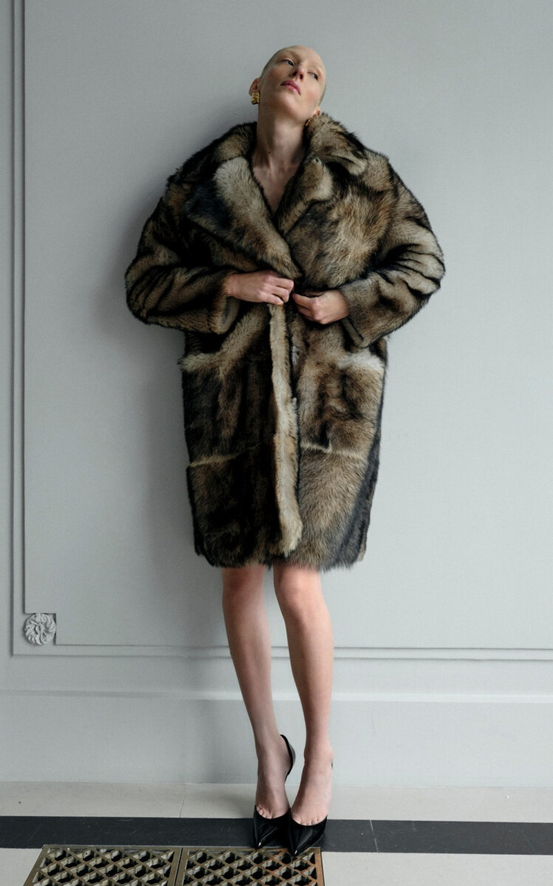 NOUR HAMMOUR Evita Shearling Coat brown outlook
