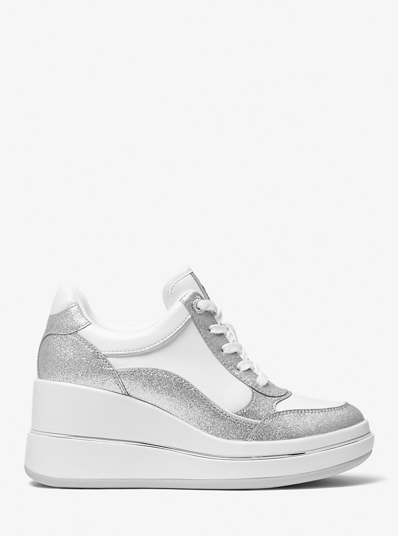 Emmy Glitter Embellished Leather Wedge Trainer 3