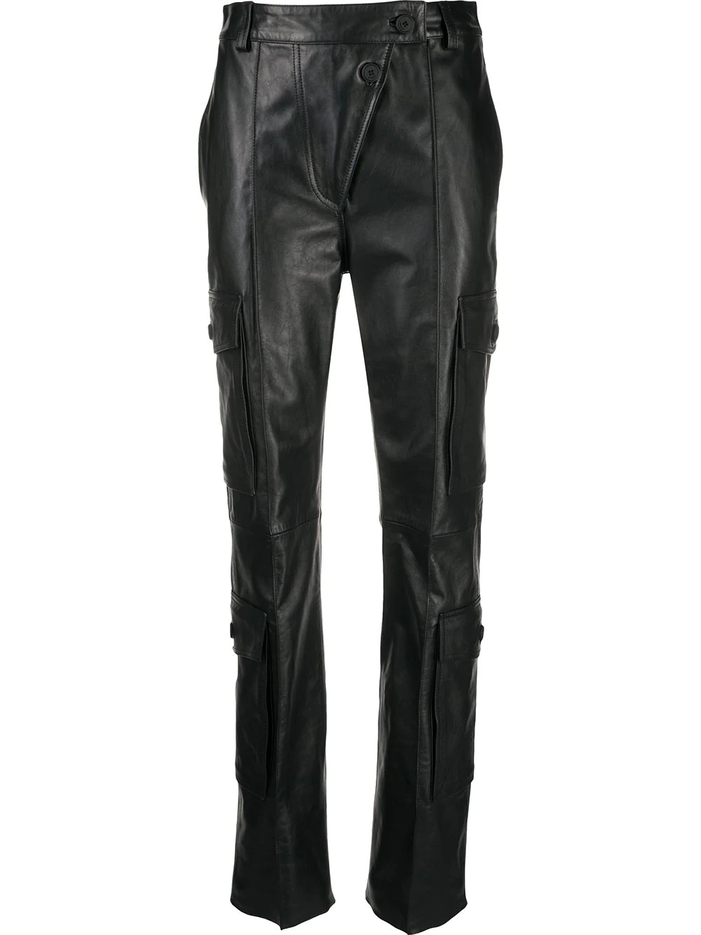 cargo leather straight trousers - 1