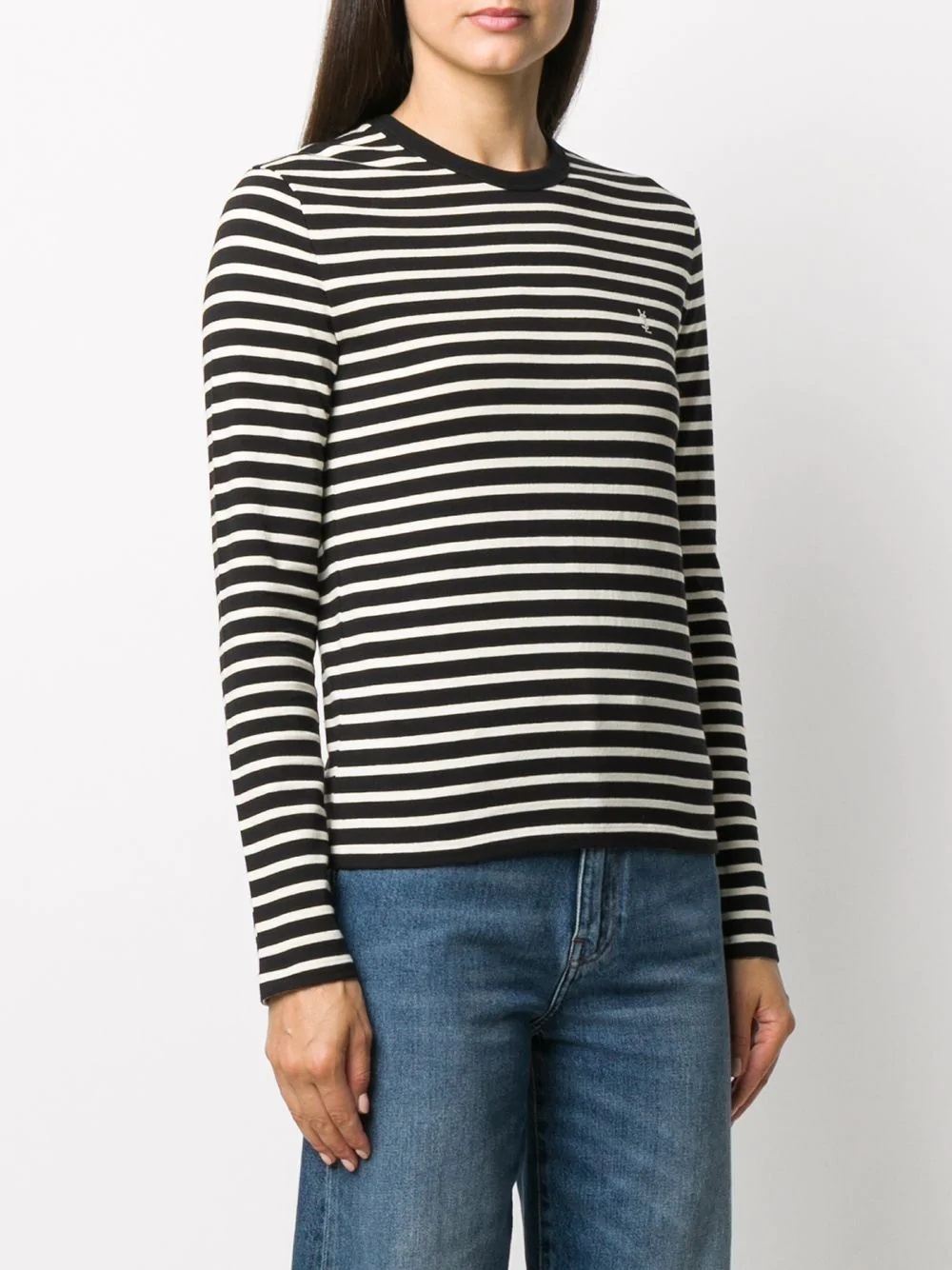 logo embroidered striped top - 3