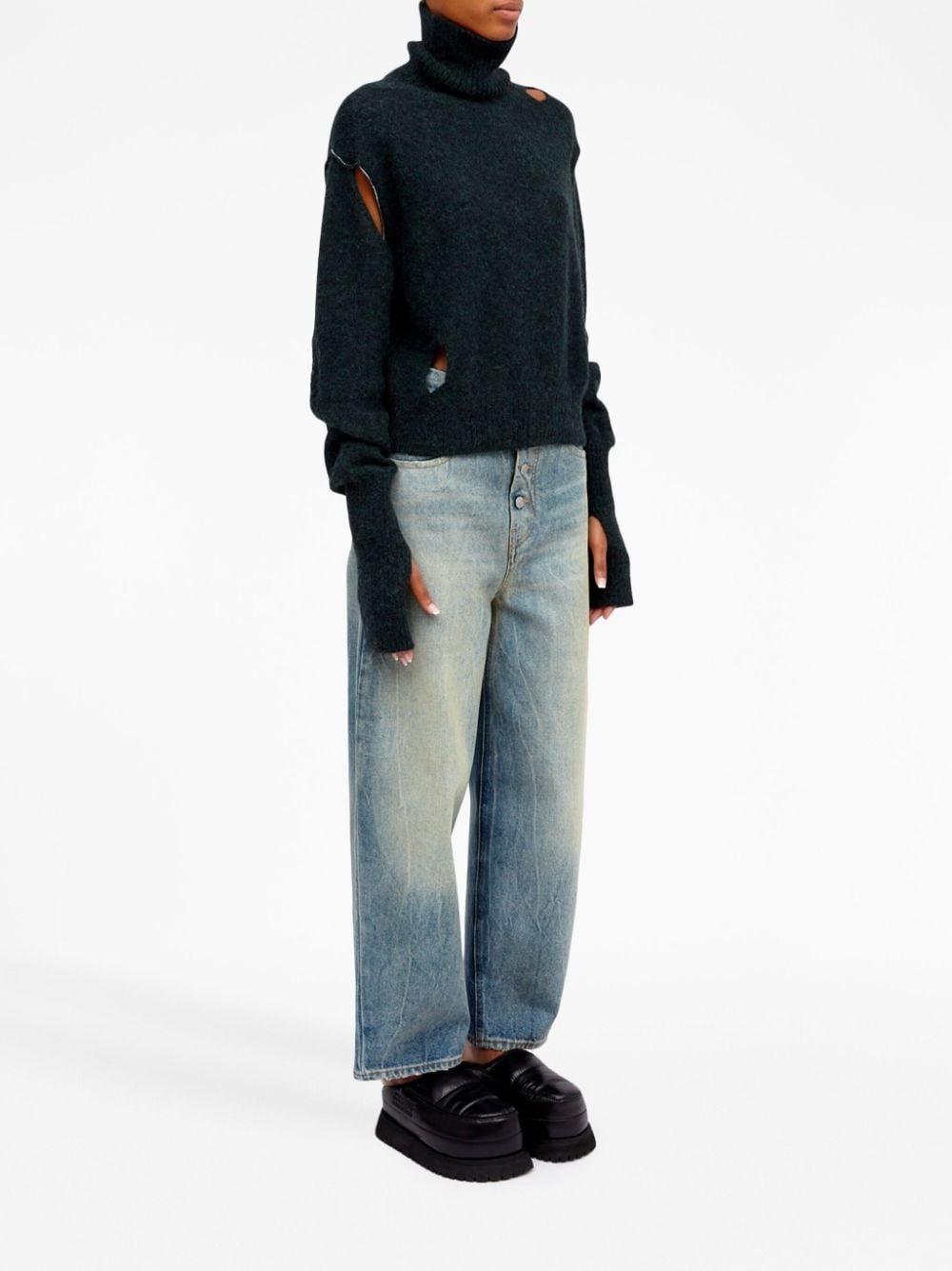 distressed-effect high-neck jumper - 3