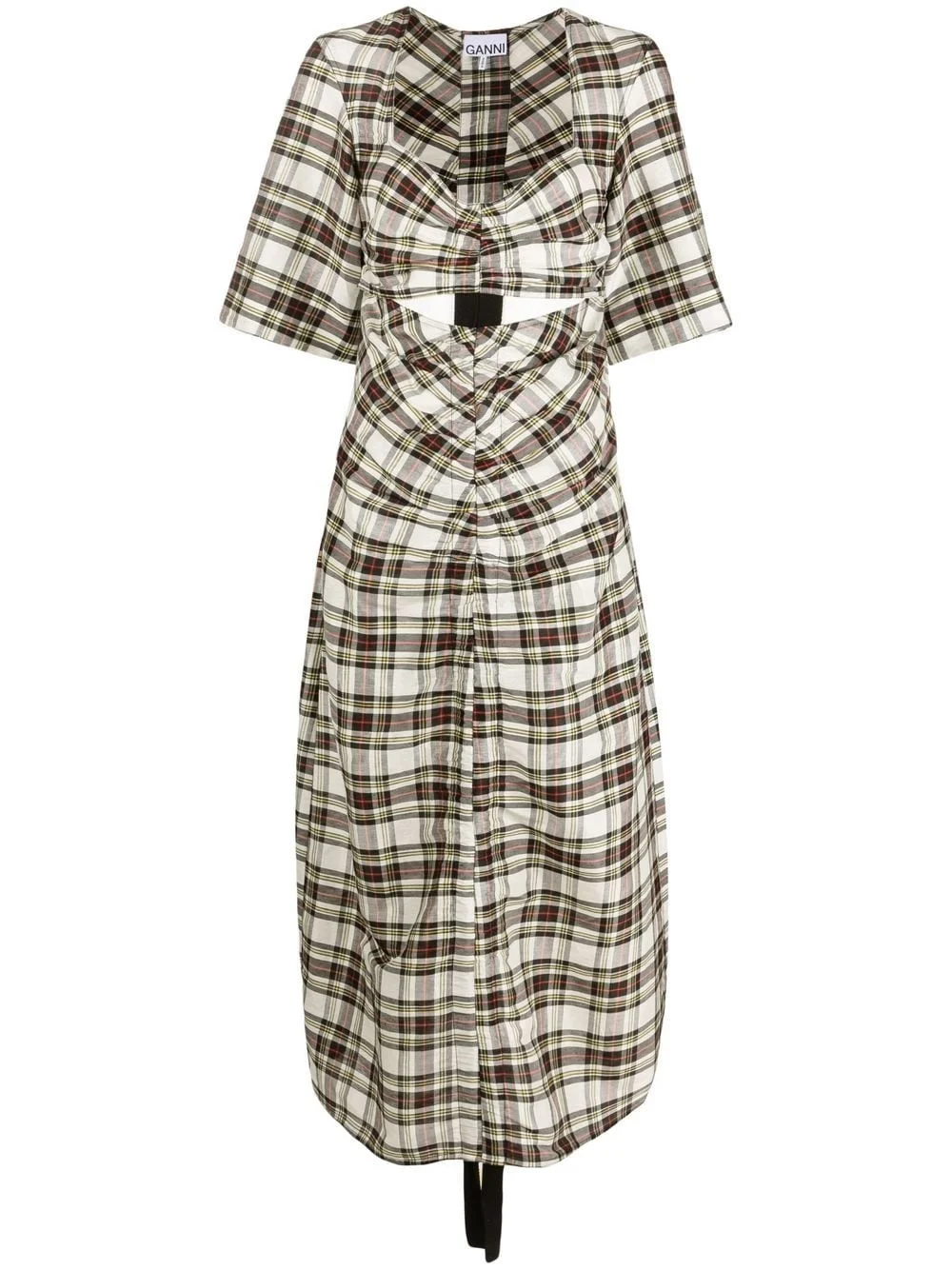 ruched plaid midi dress - 1