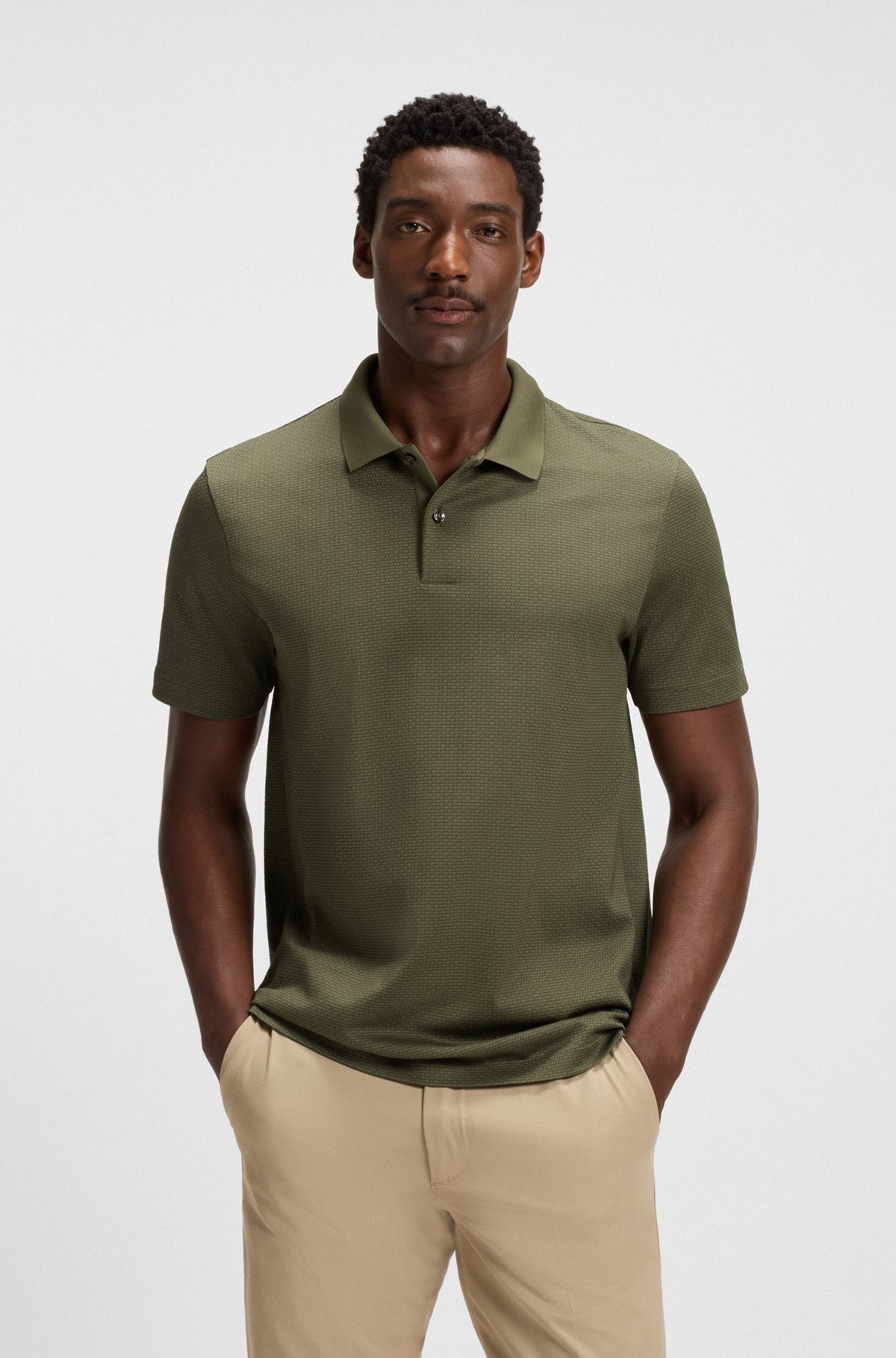 MERCERIZED-COTTON POLO SHIRT WITH GEOMETRIC JACQUARD - 3