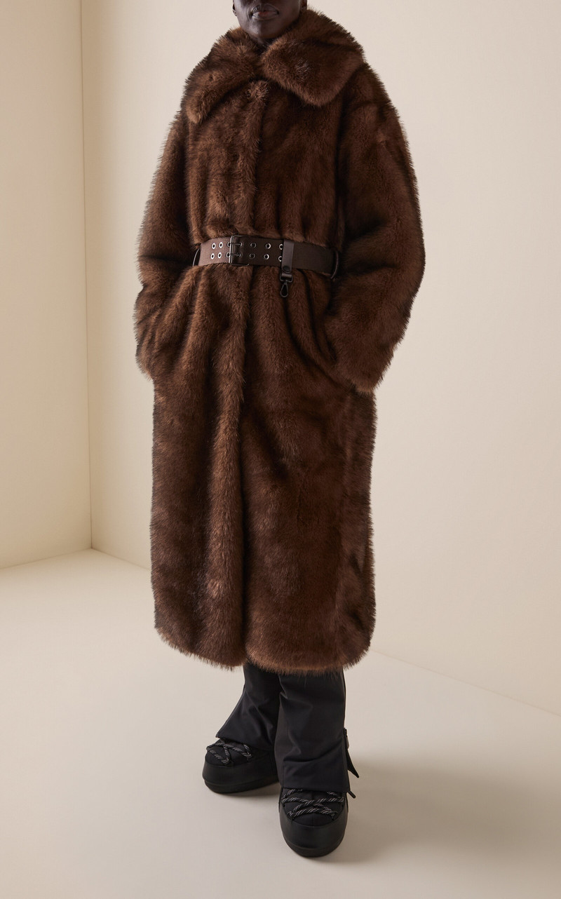 Moncler Grenoble Arly Long Faux Fur Coat brown outlook
