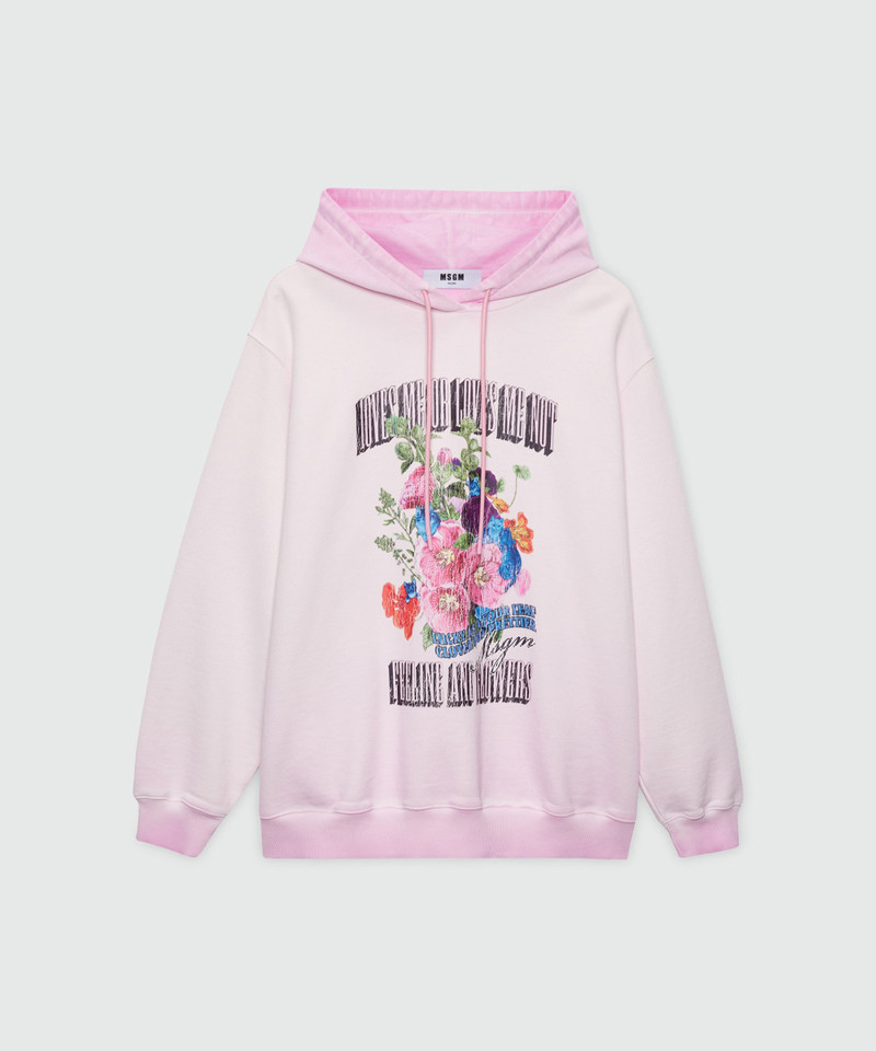 Pink cotton hoodie with hand-applied gradient treatment 1
