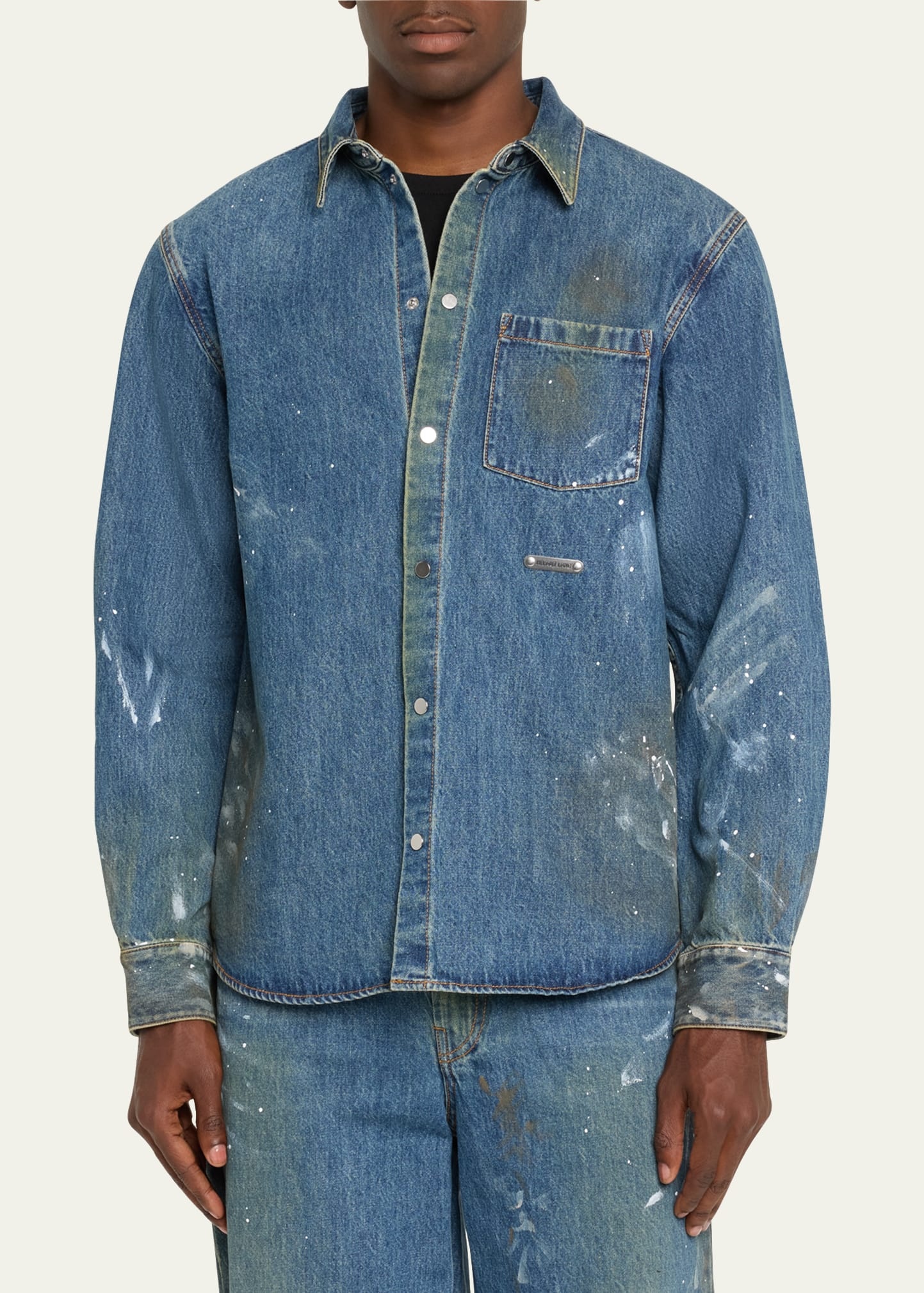 Men's Paint Splatter Denim Overshirt - 4