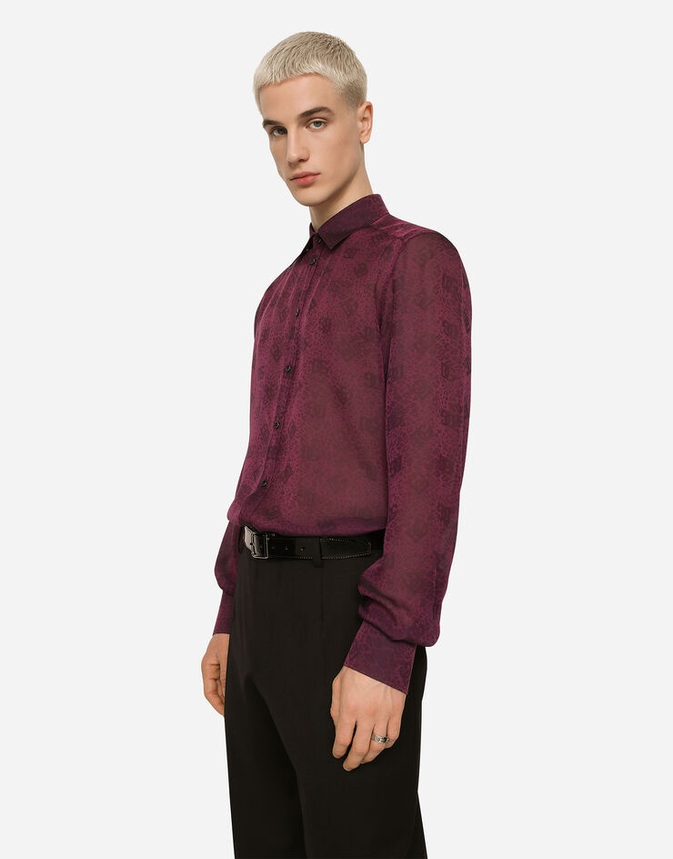 Silk jacquard Martini-fit shirt with DG logo and ocelot - 4