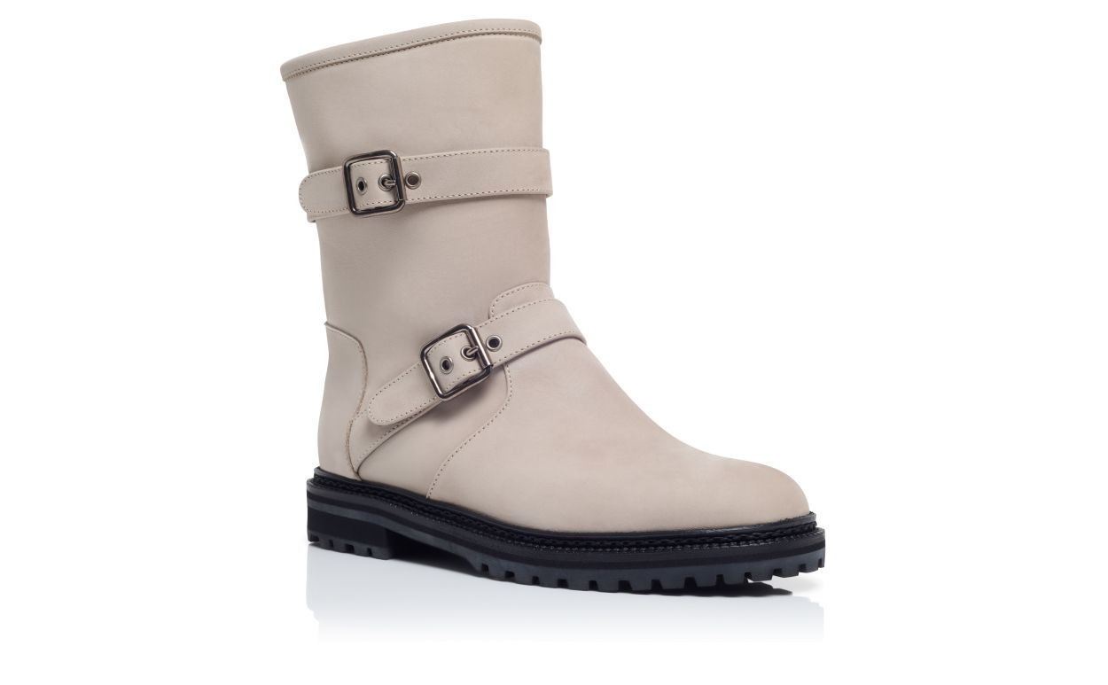 Grey Nubuck Dual Buckle Ankle Boots - 3