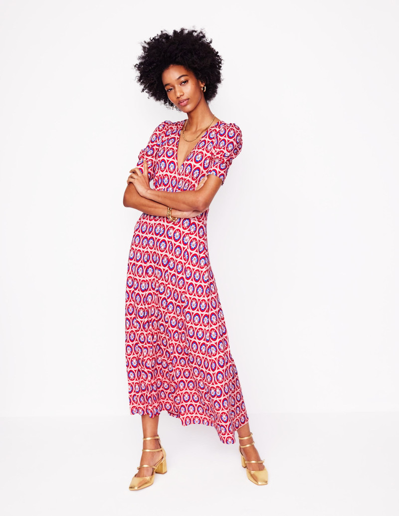 Kristen Pleated Jersey Dress-High Risk Red, Ornate Blossom 6